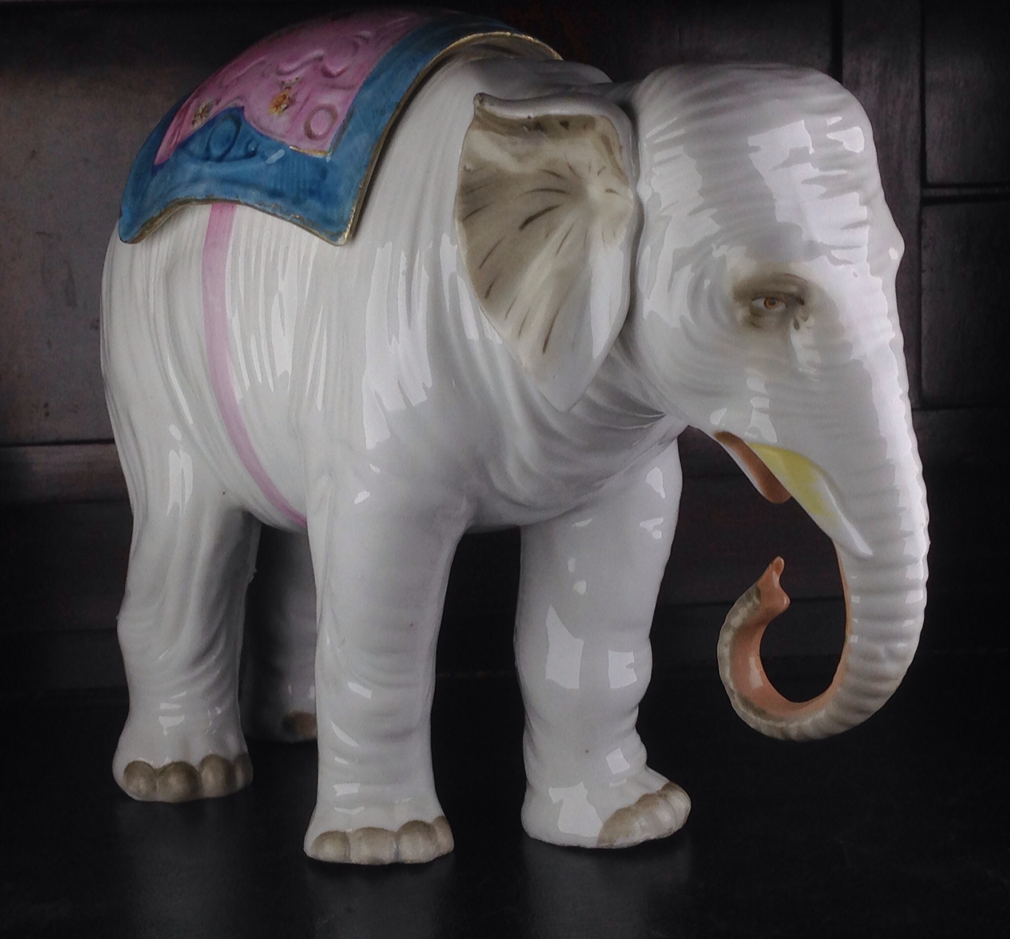 Large French porcelain elephant with colourful cover, C. 1895 ...