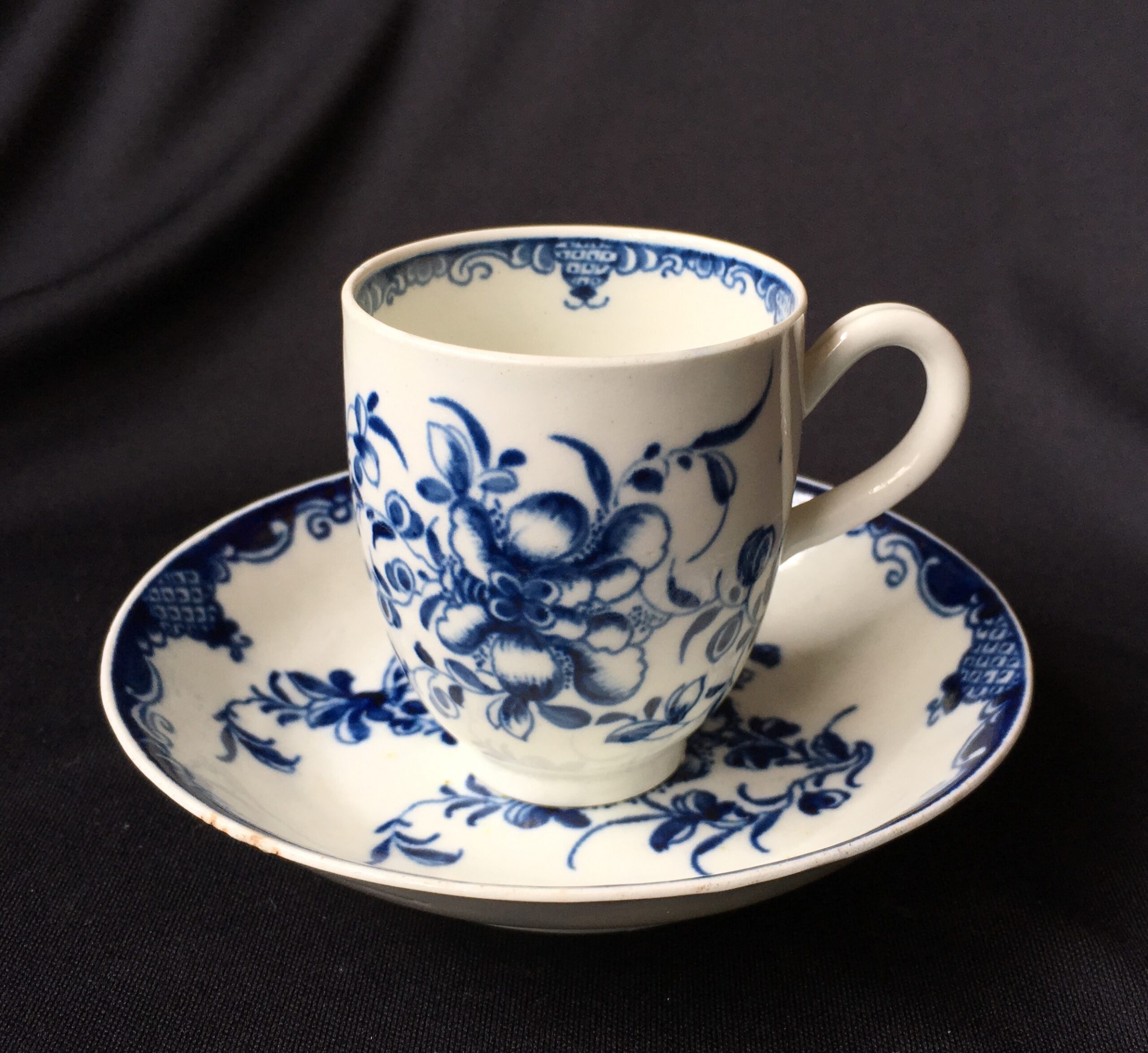 Worcester Mansfield pattern coffee cup & saucer, circa 1770 -0