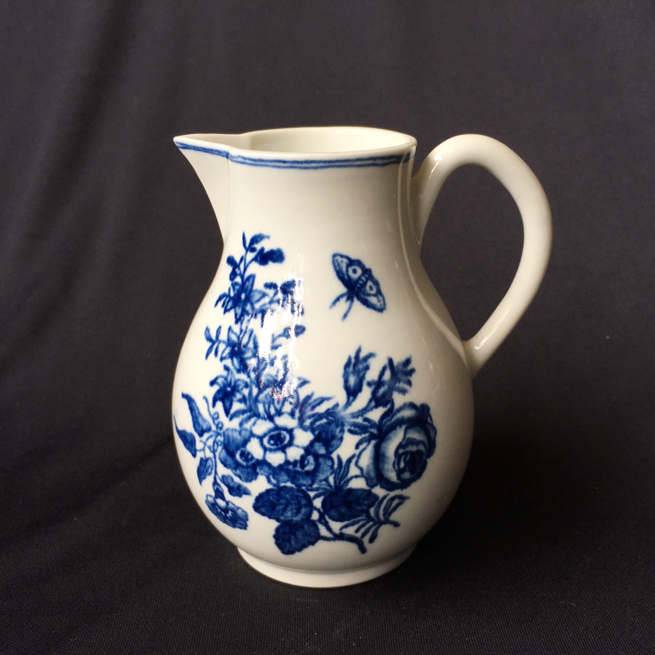 Caughley jug with flower & moth print, C. 1770 -0