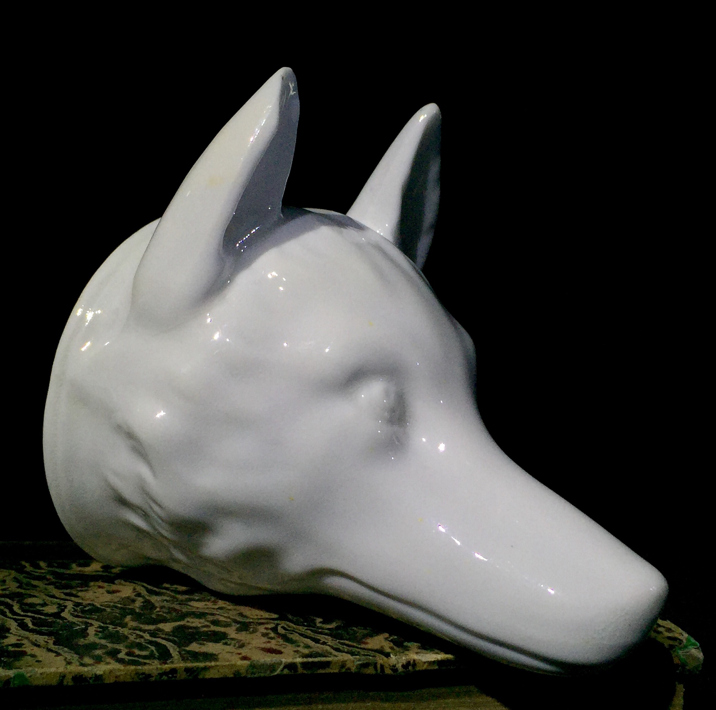 English porcelain fox-head stirrup cup, c. 1830-0