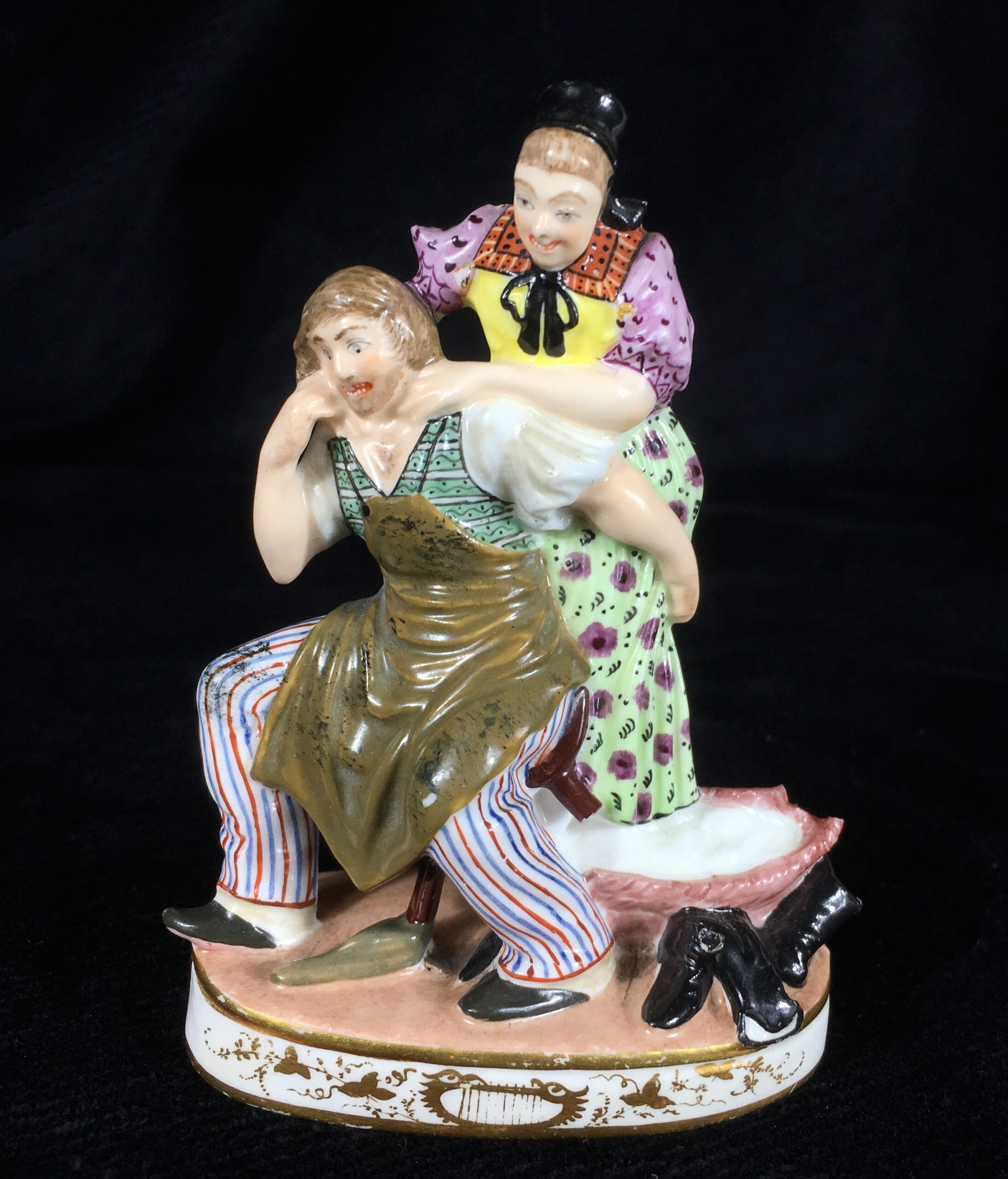 Minton bone china flatback, cobbler and wife, c.1825-0