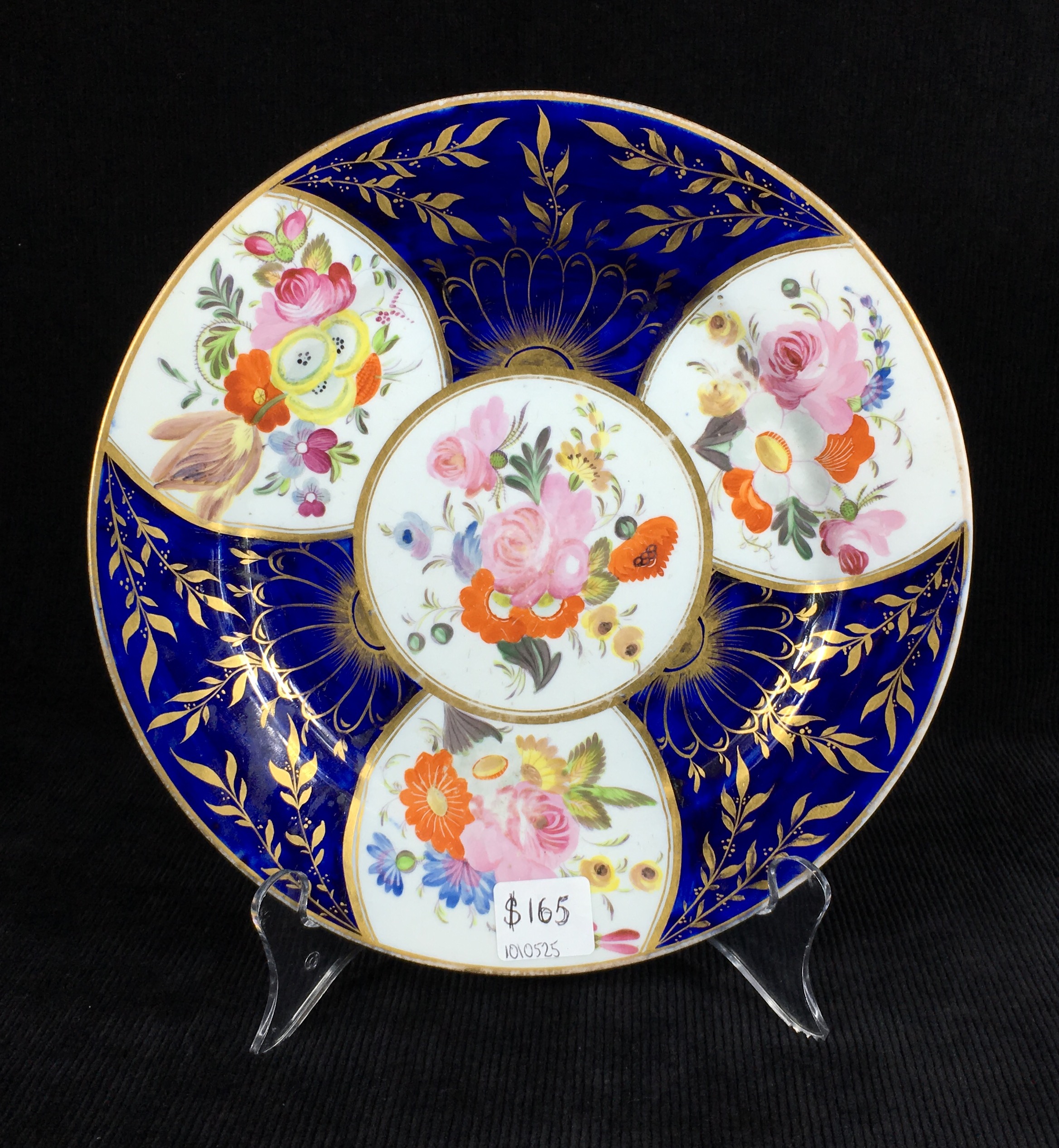 Coalport plate, blue ground with flowers, C. 1810 -0