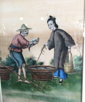Chinese rice paper painting, Fish seller, earlier 19th century-0