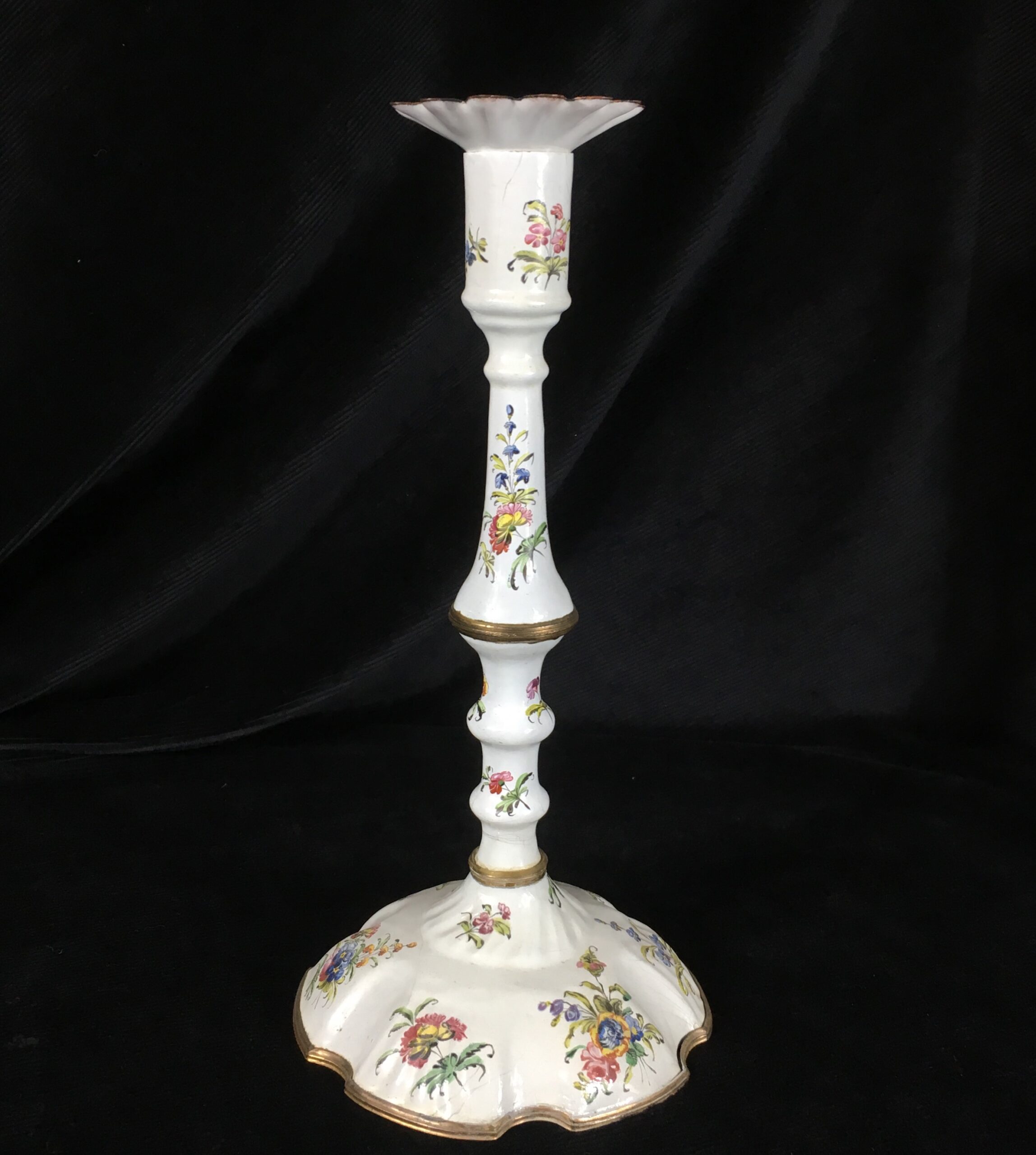 English enamel candle stick, C. 1770 -0