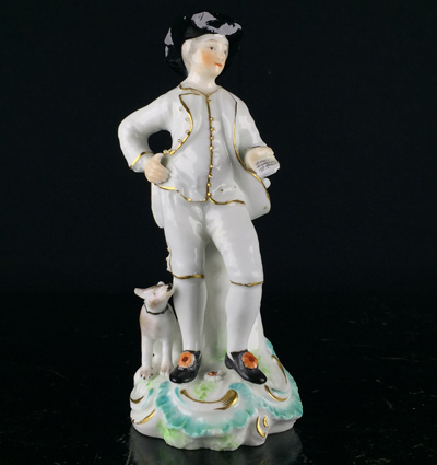 Derby figure , a dandy in white, circa 1775-0