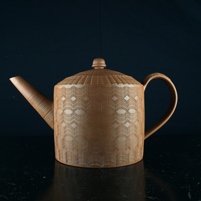 English Redware large teapot with engine turned decoration, c. 1765 -0