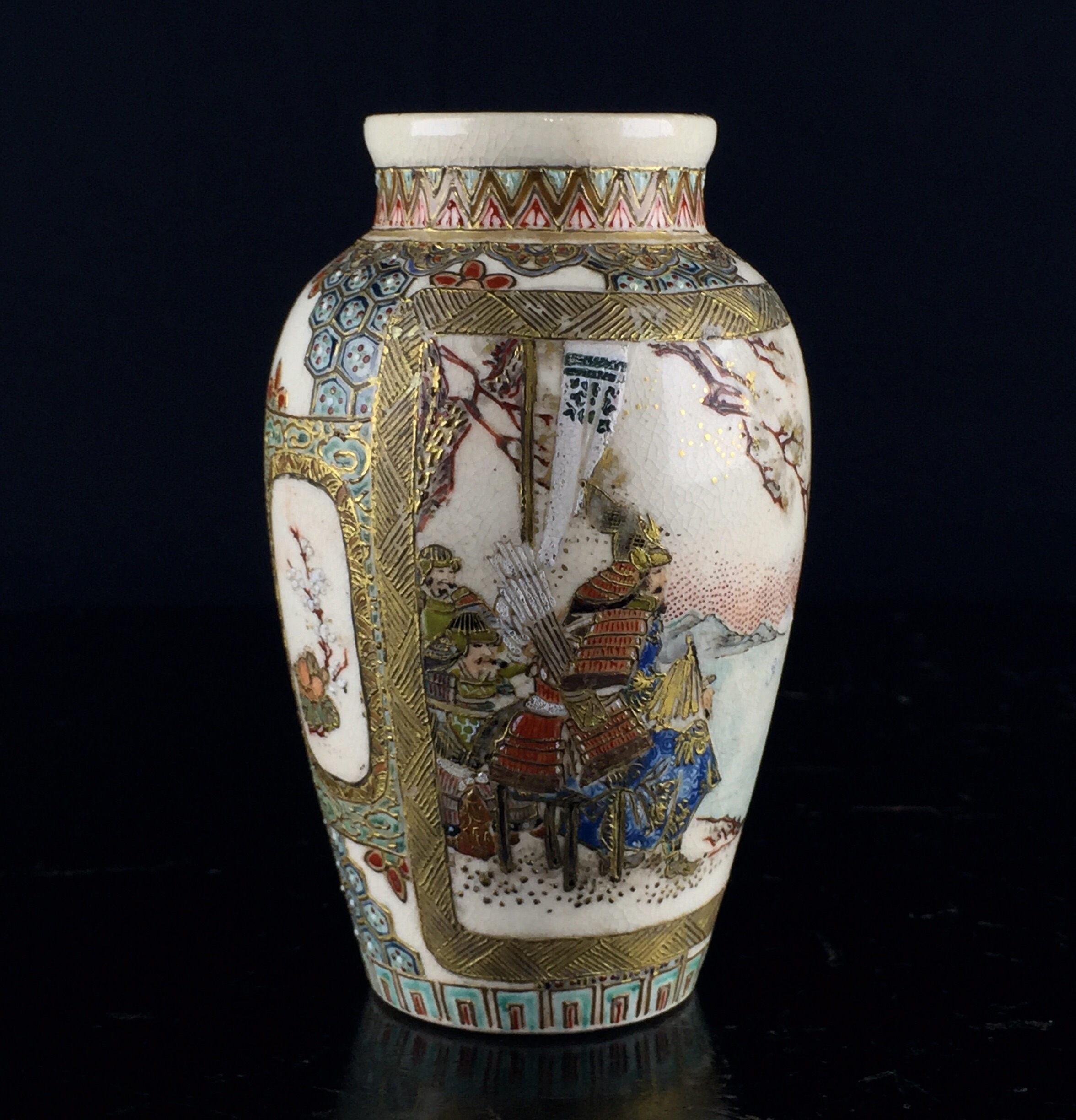 Satsuma vase, Warrior & Birds, c. 1880-0