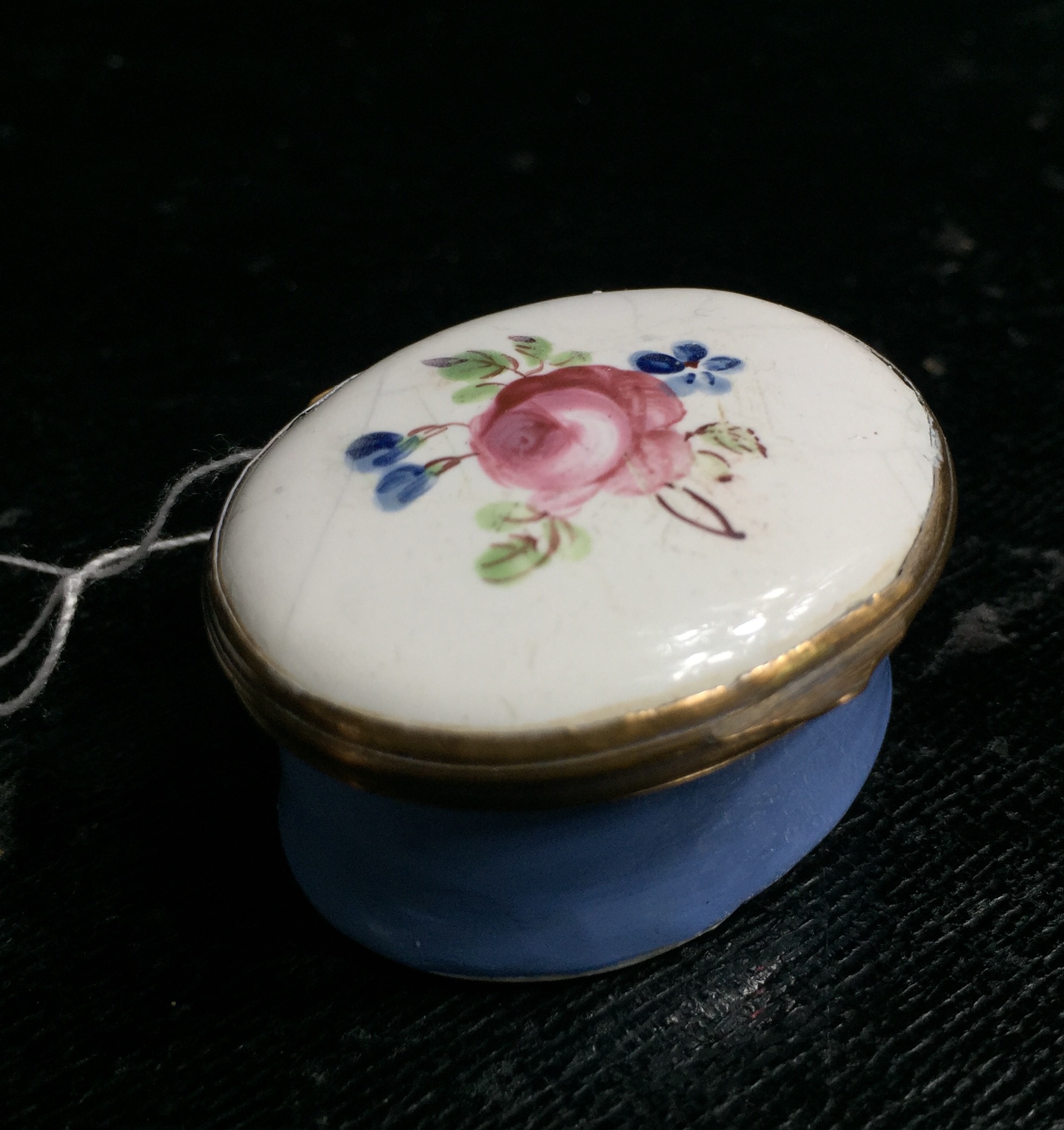 English enamel patch box, flowers & steel mirror, c. 1790-0