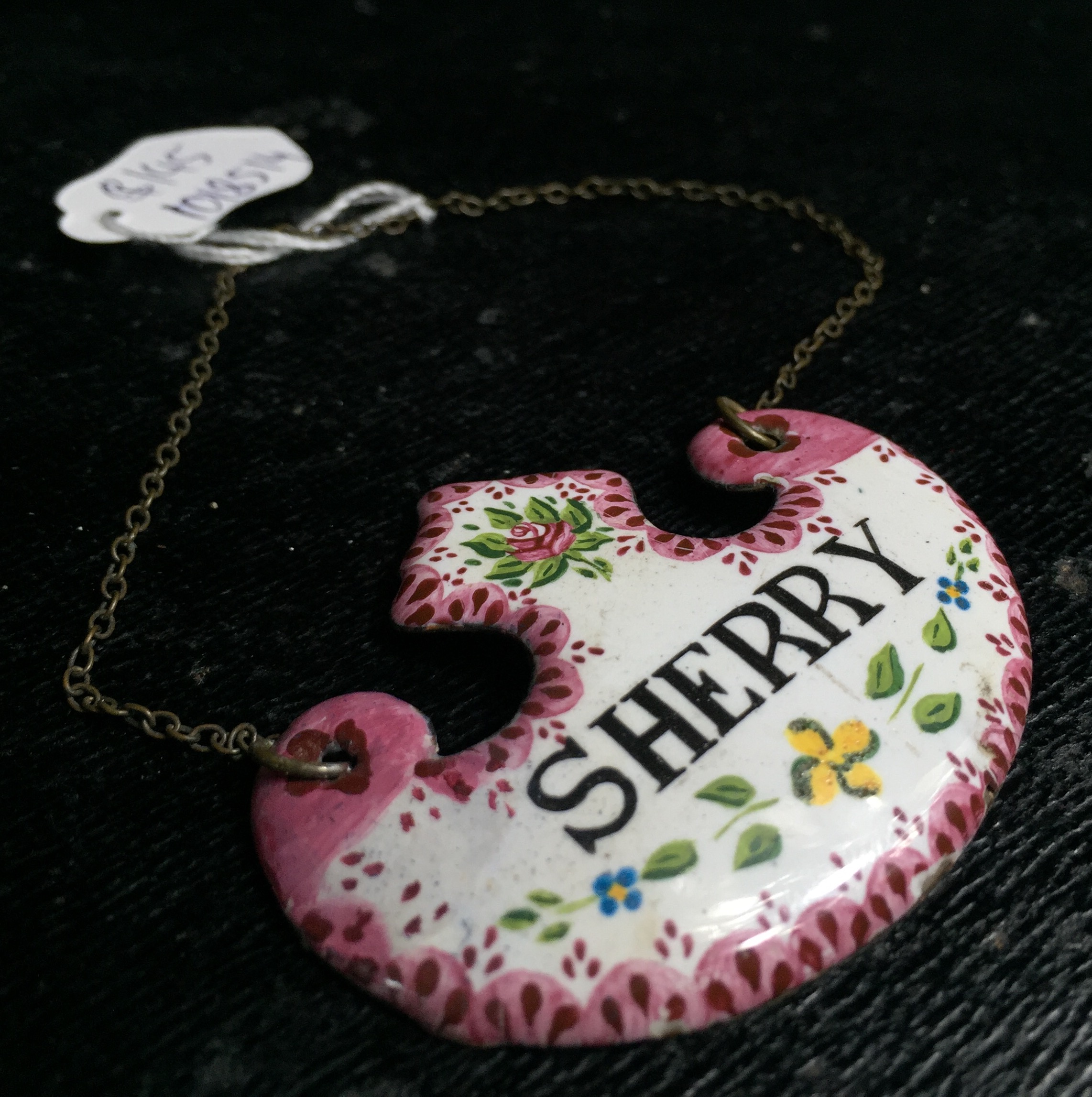 Enamel `Sherry` decanter label, 19th century -0