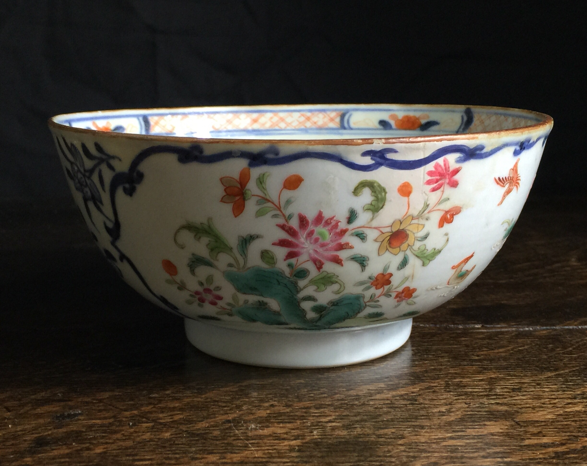 Chinese export bowl, colourful flowers & ducks, c.1770-0