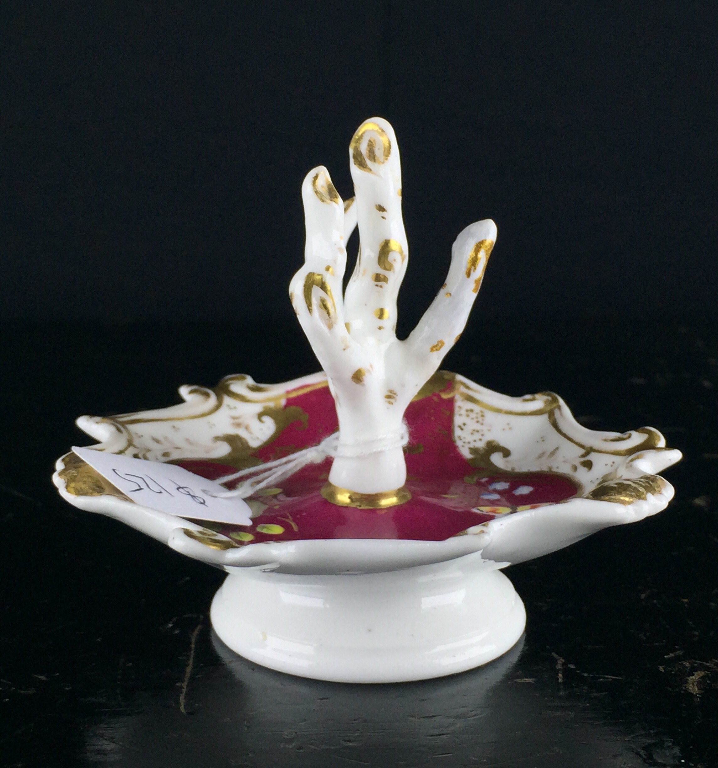 English bone china ring tree, butterflies, c. 1830-0