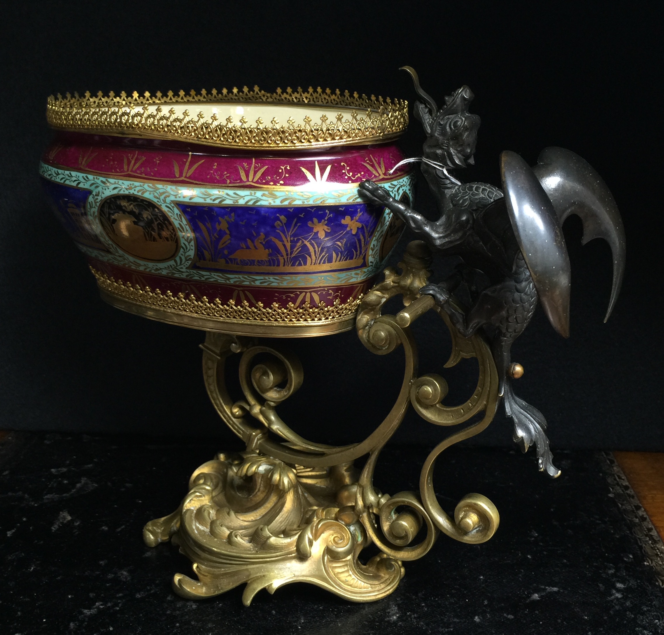 Vienna style ormolu mounted vase with bronze dragon, c.1885-0