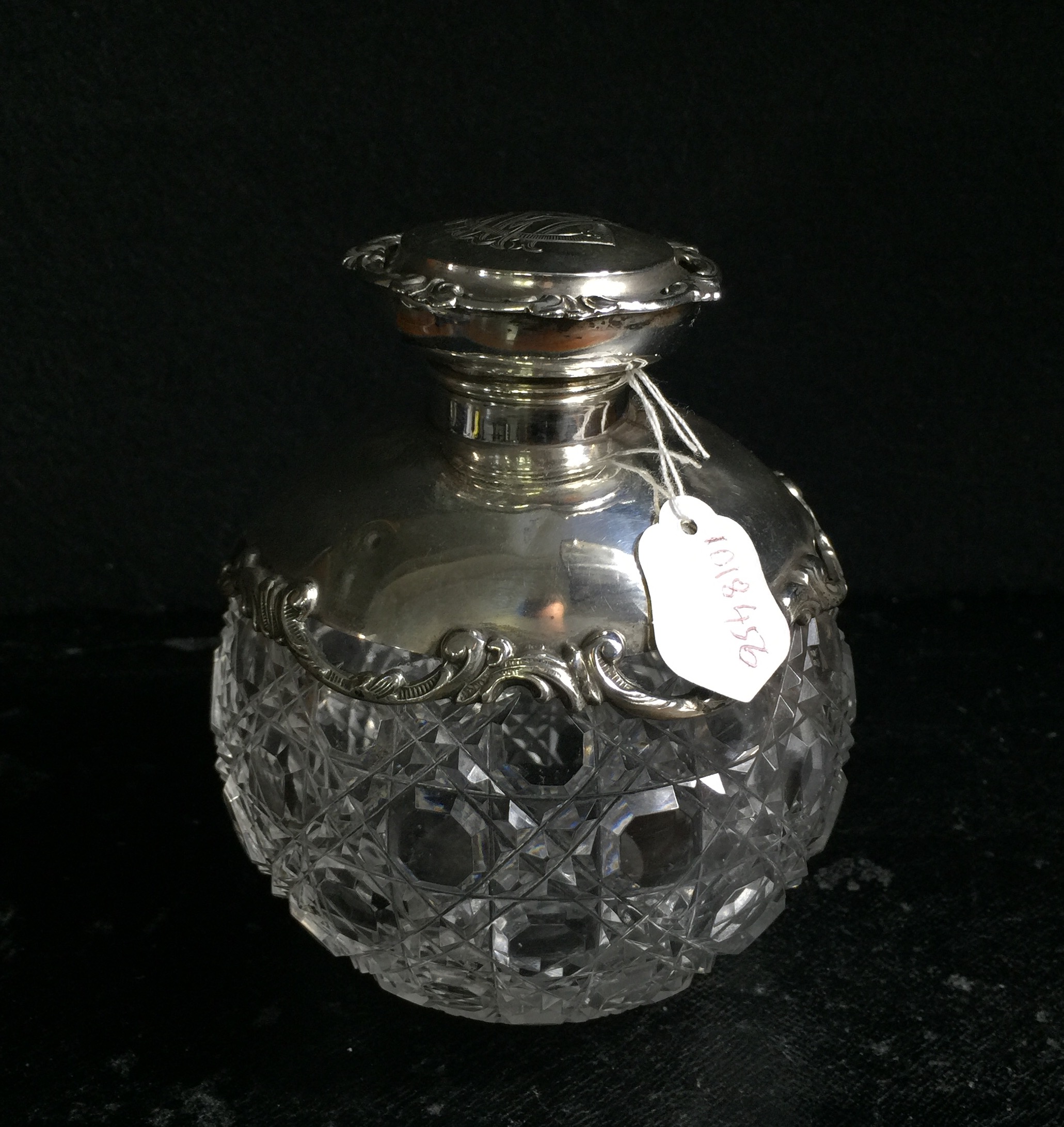 Edwardian cut glass perfume, hobnail cut with Sterling cap, Birmingham 1907-0