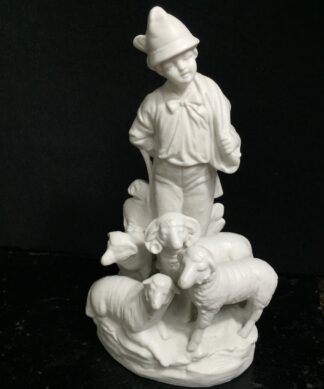 German bisque figure, boy with sheep, circa 1910-0