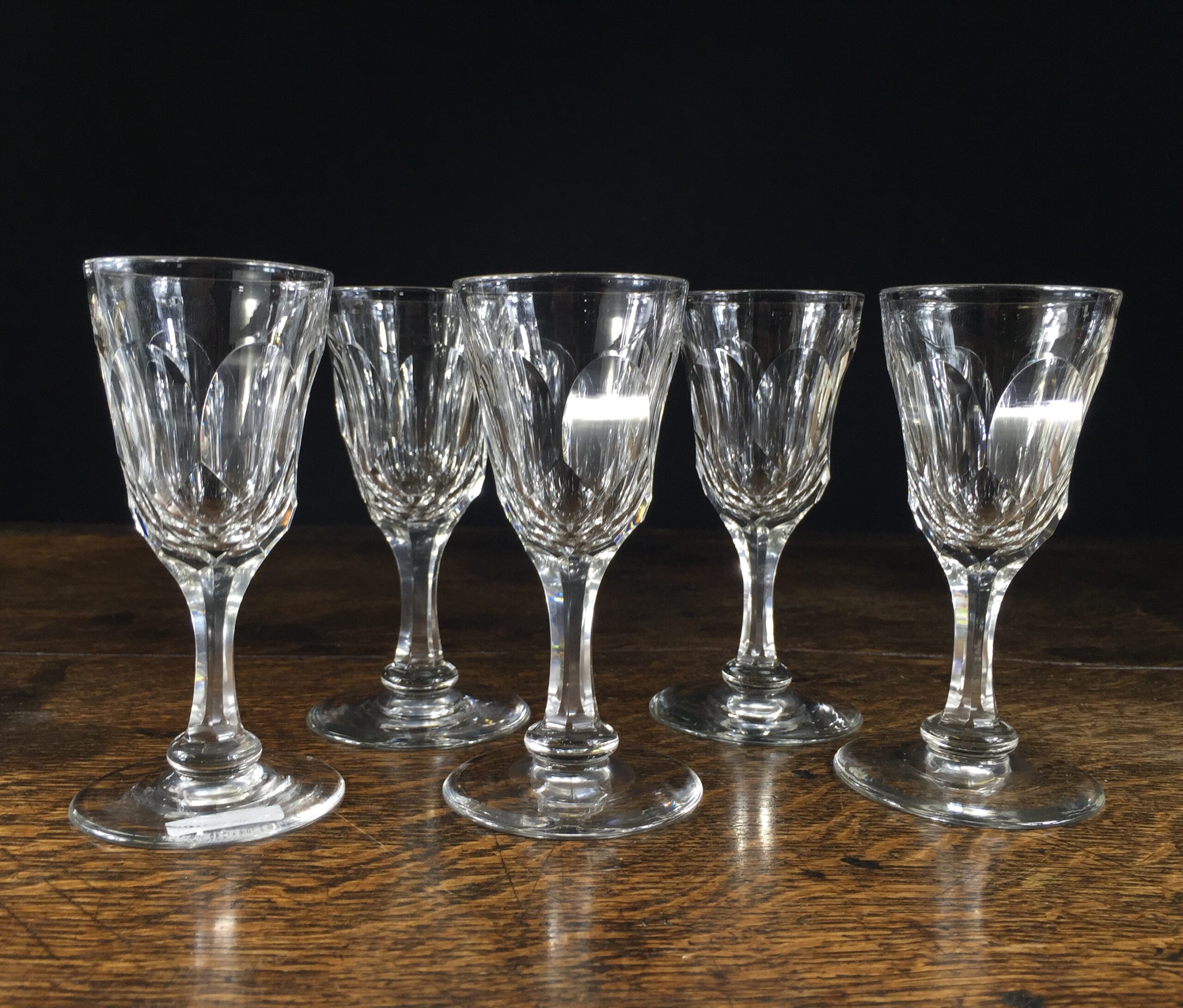 Five Victorian glasses, faceted stem, c. 1870 -0