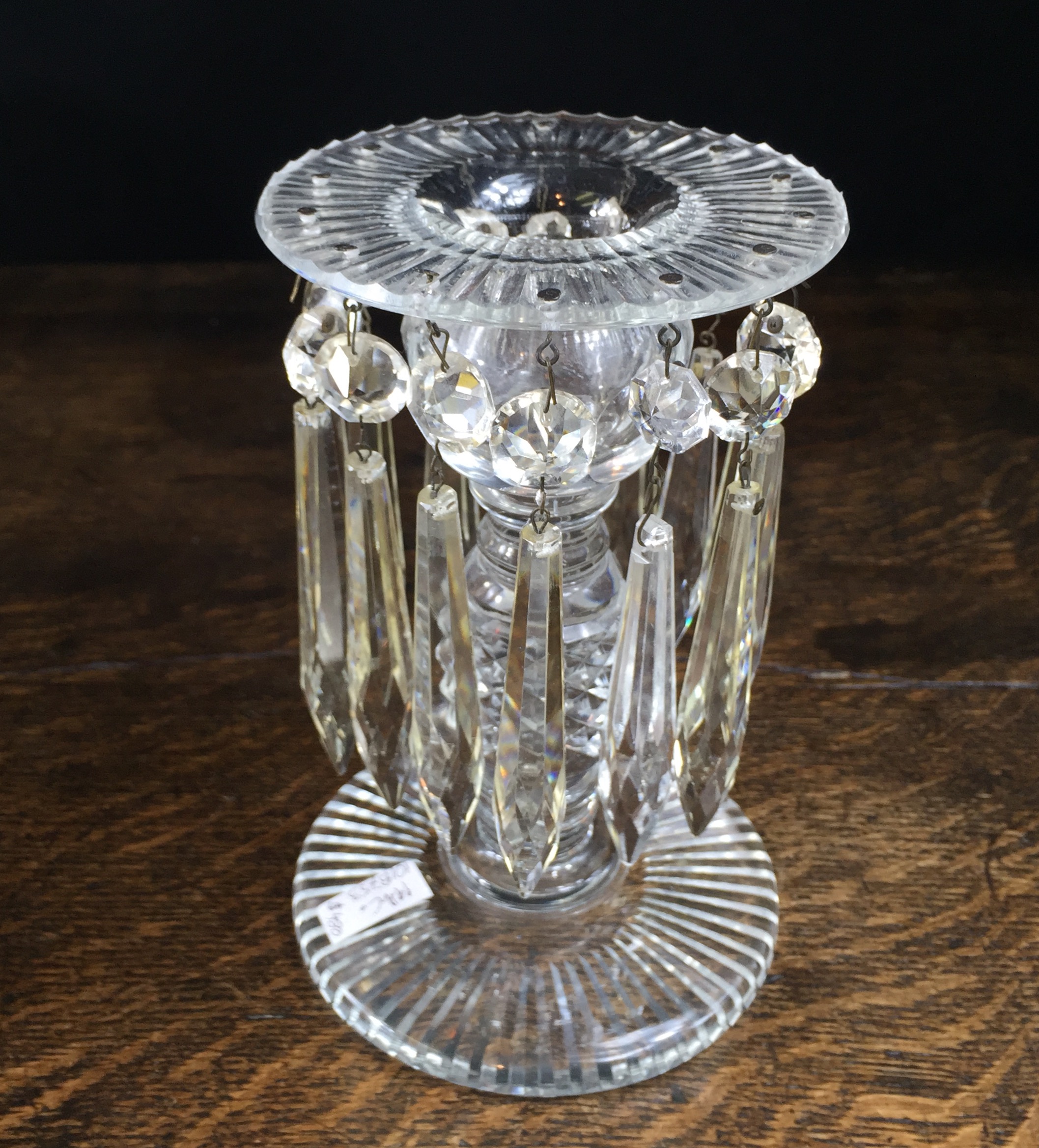 Cut glass lustre, dumbbell candlestick form, 19th century -0