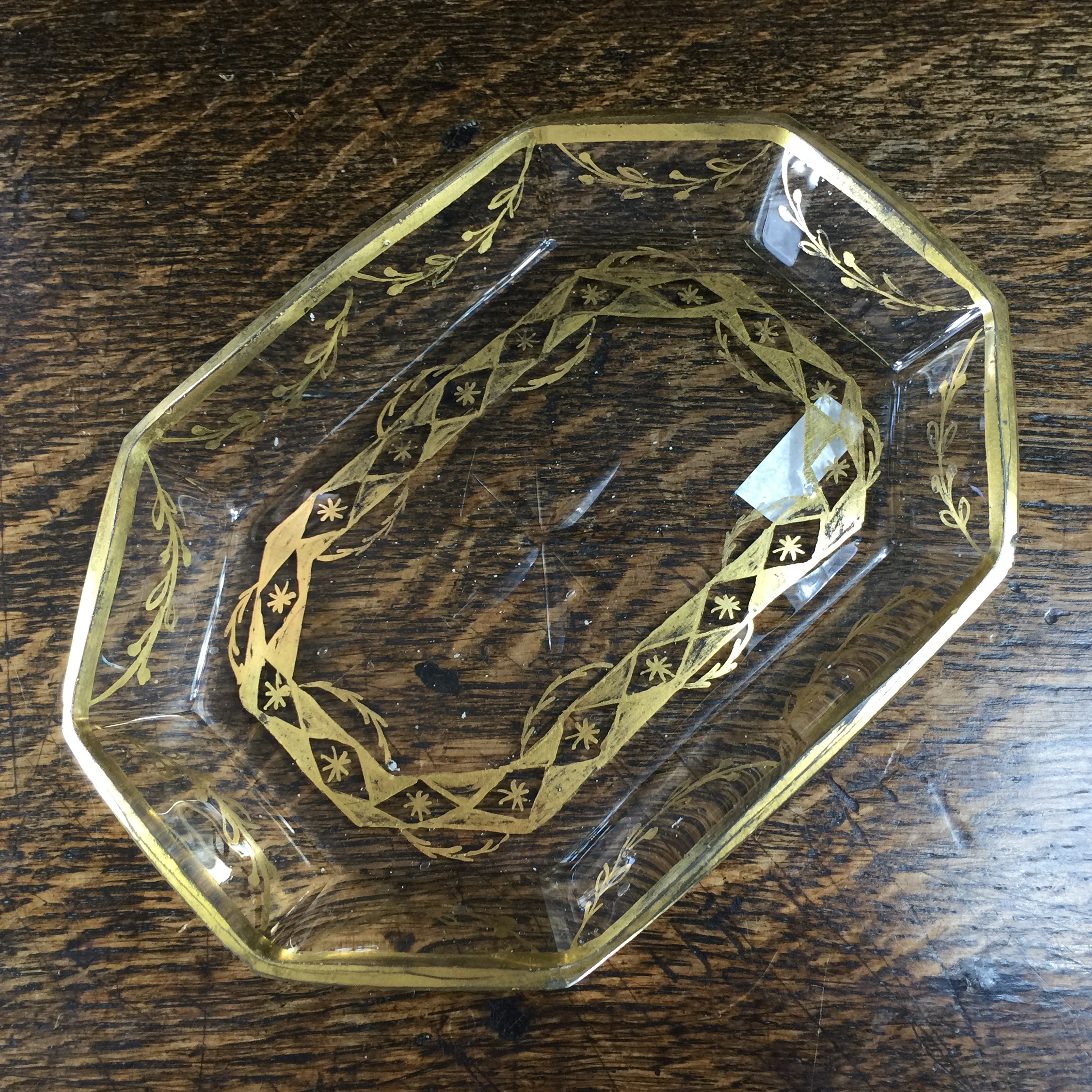 Glass dish with gilt swags & star cut, Continental, c.1800-0