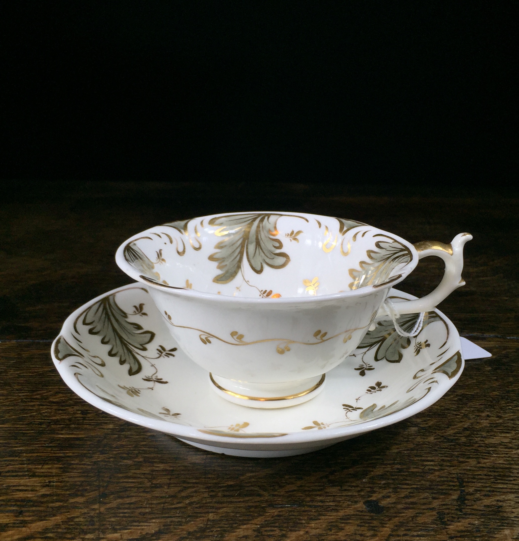 Rockingham cup and saucer, grey leaf pattern 1168, c.1835. -0