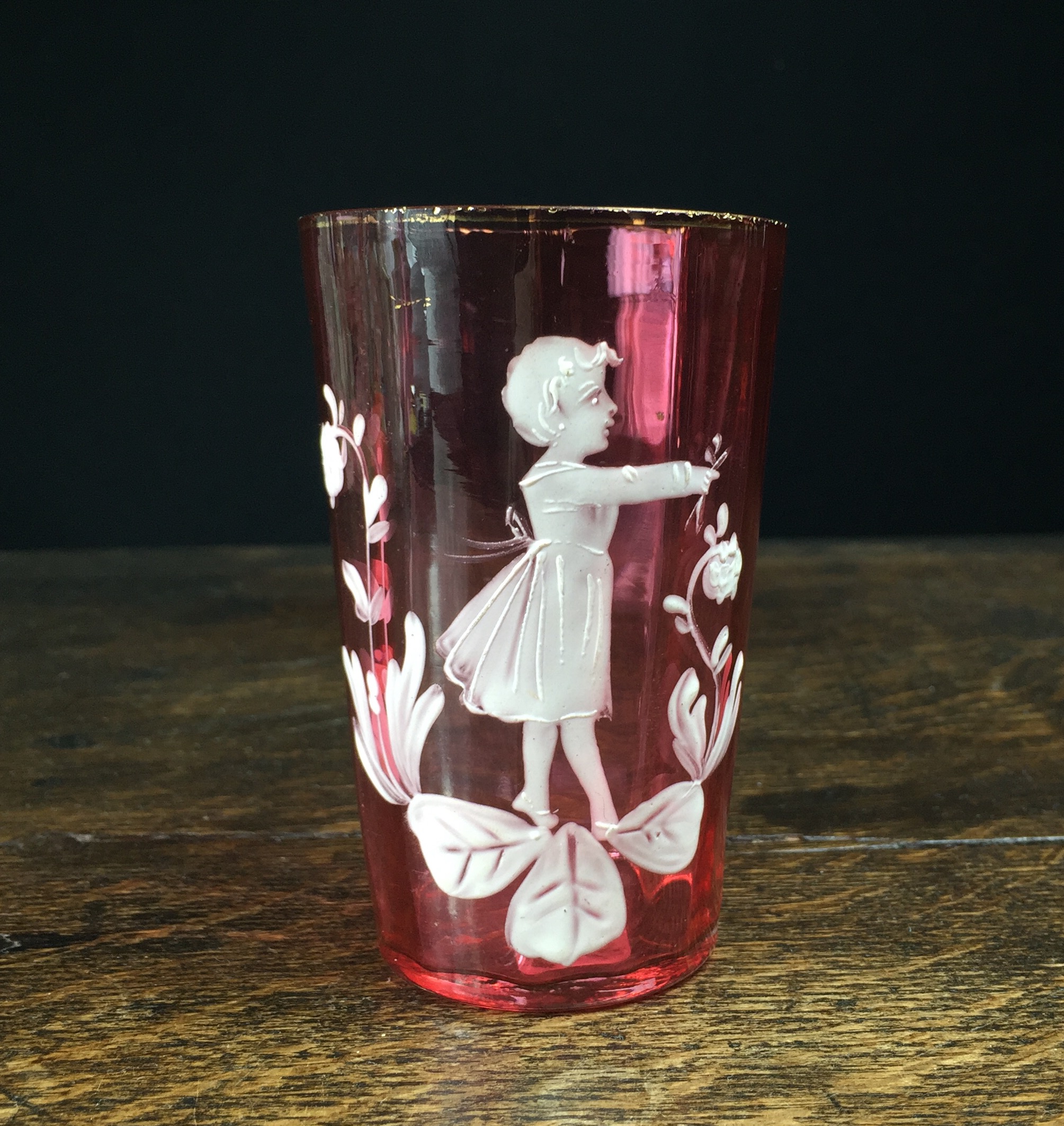 Victorian Mary Gregory Ruby drinking glass, c.1880-0