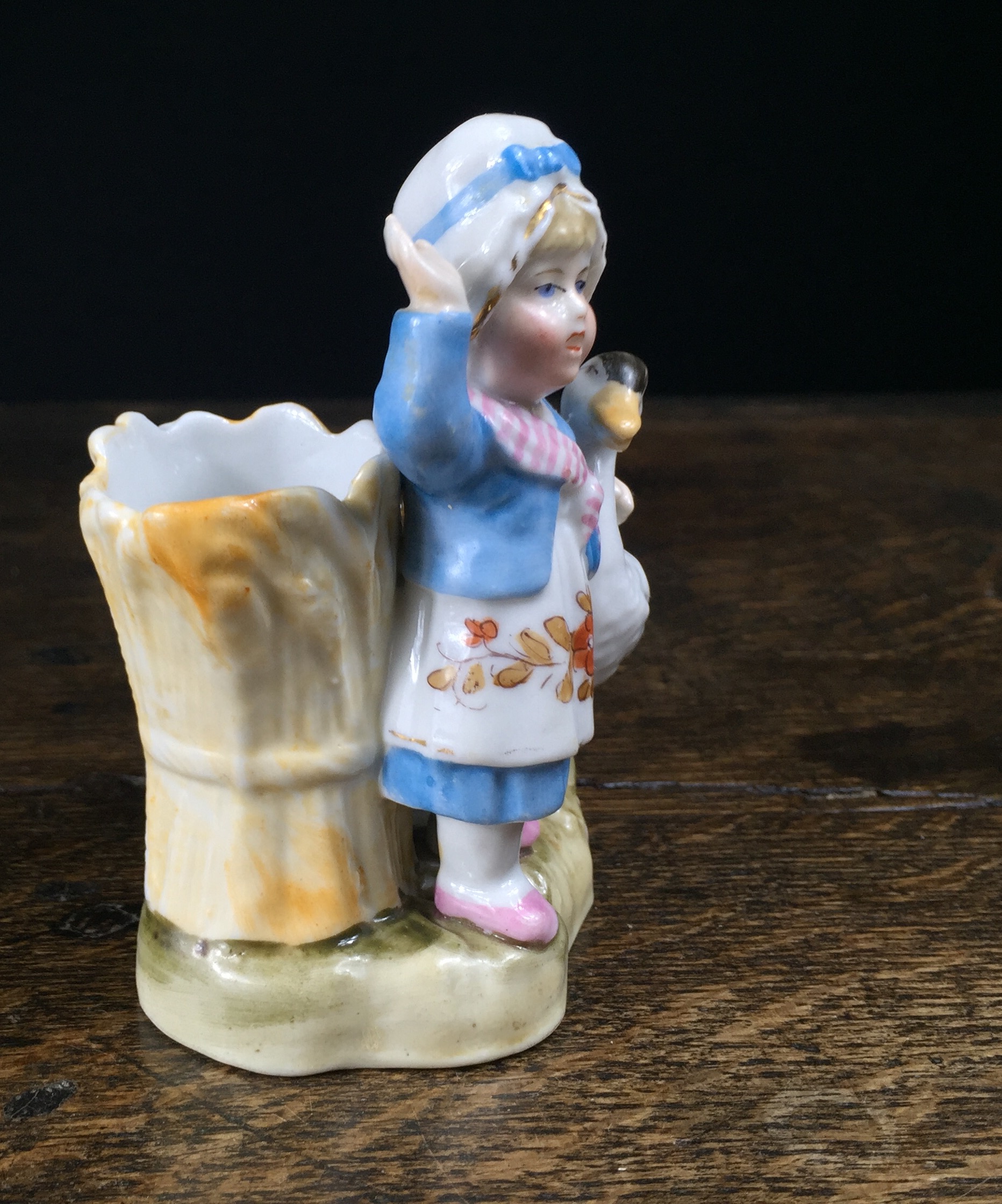 German porcelain match holder, girl & goose, c.1890-0