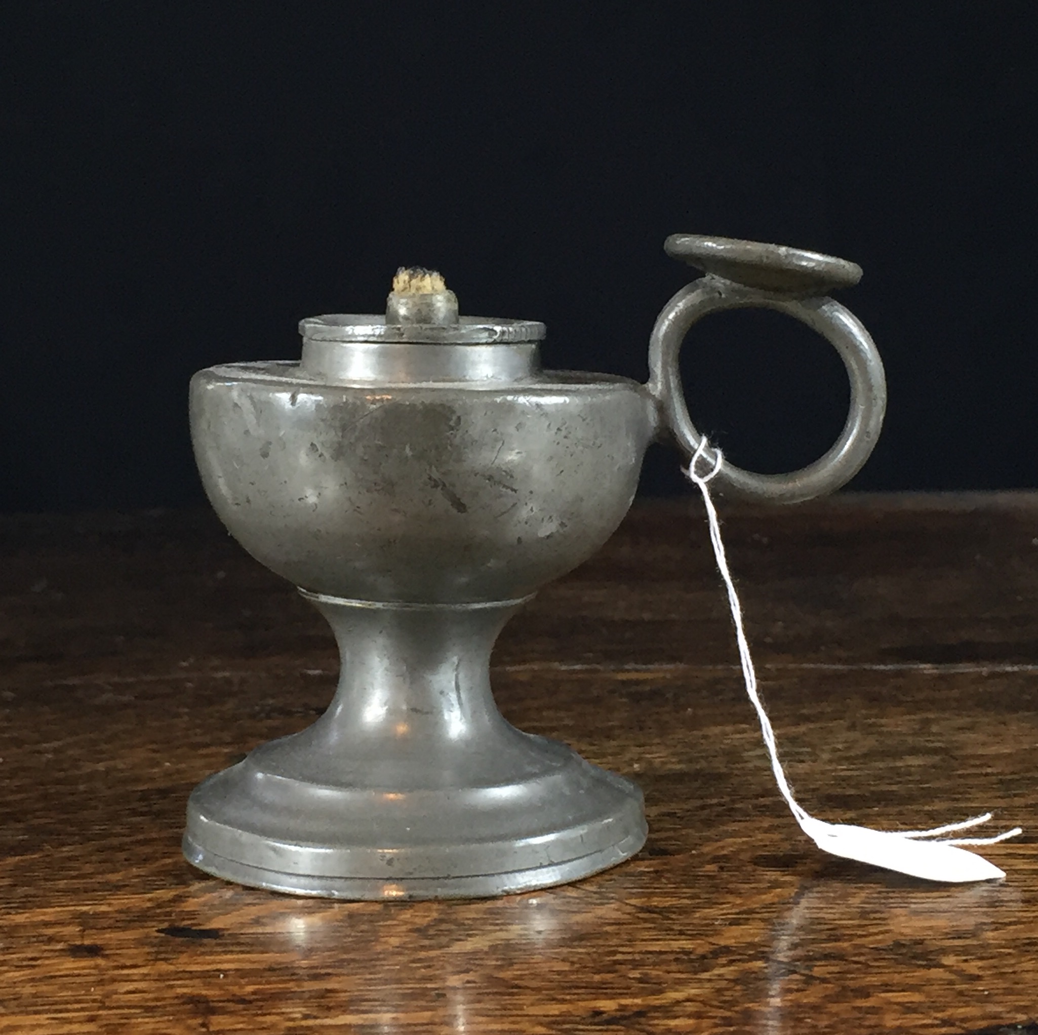 Pewter oil lamp on foot, early 19th century-0