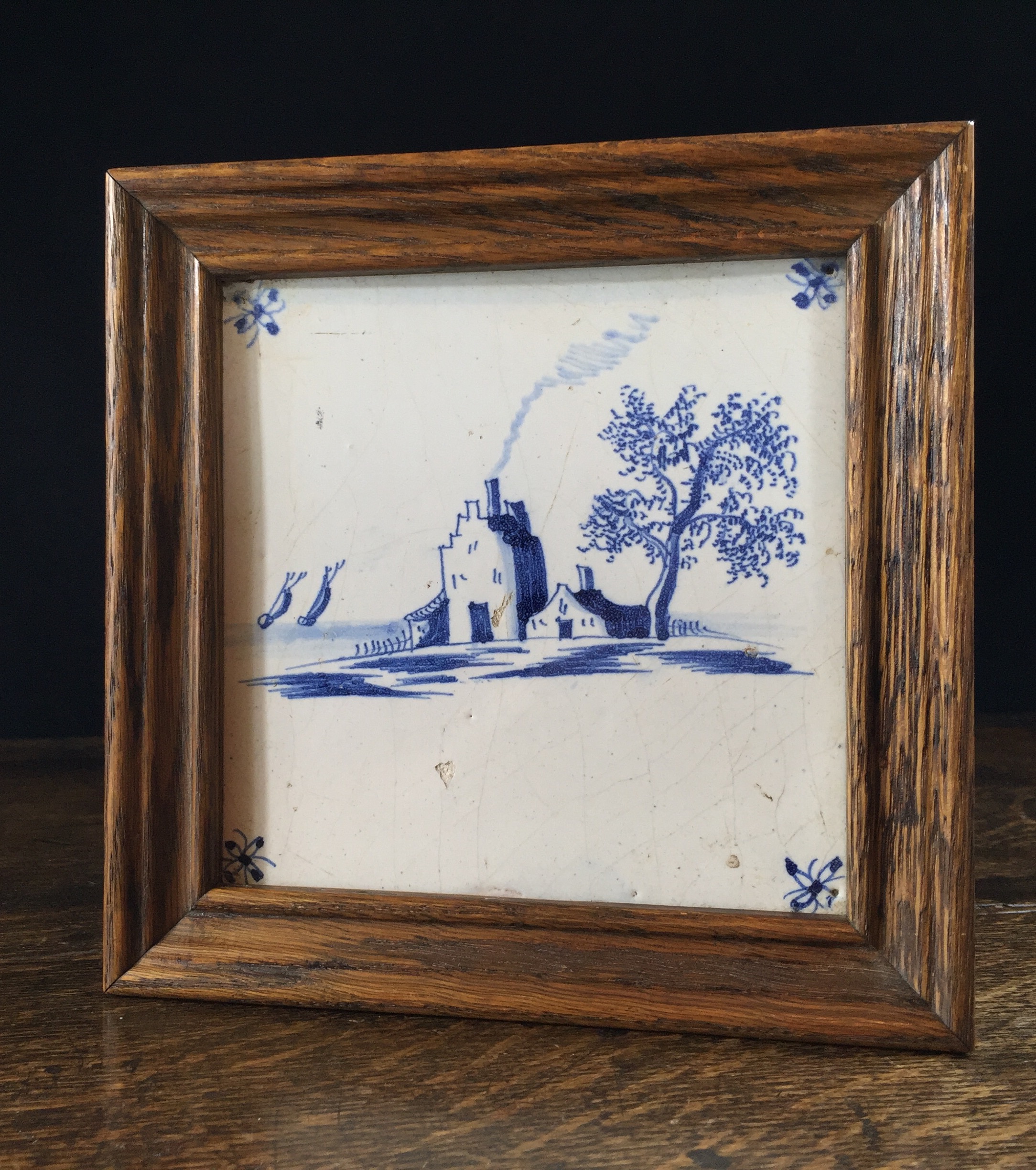 Dutch Delft tile with scene, circa 1700-0