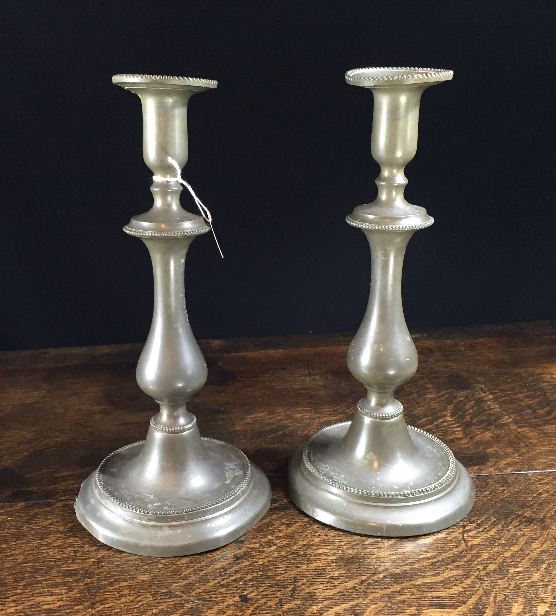 Pair of pewter candlesticks, circa 1830 