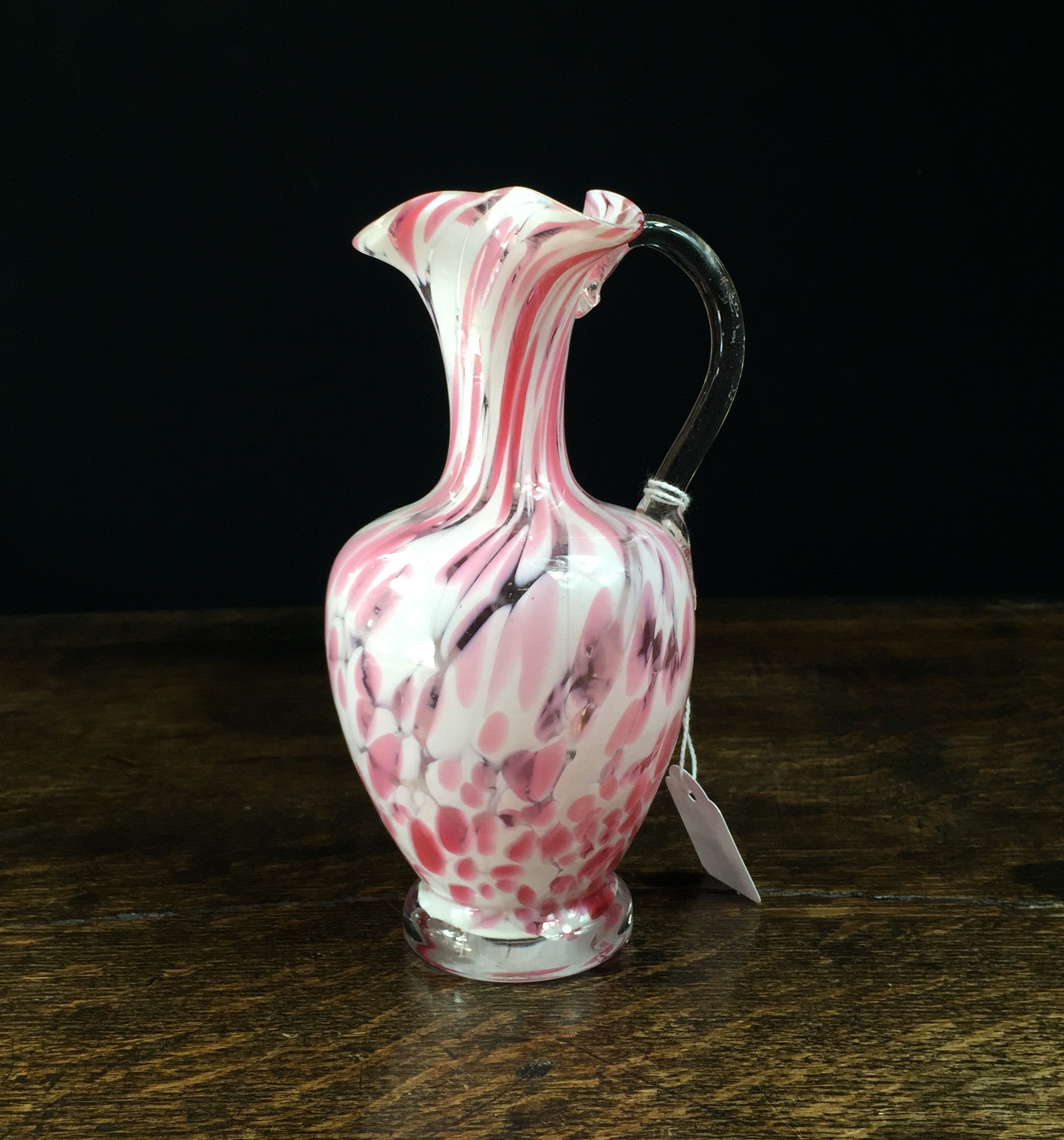 Victorian splatter glass jug, pink & white, circa 1890-0