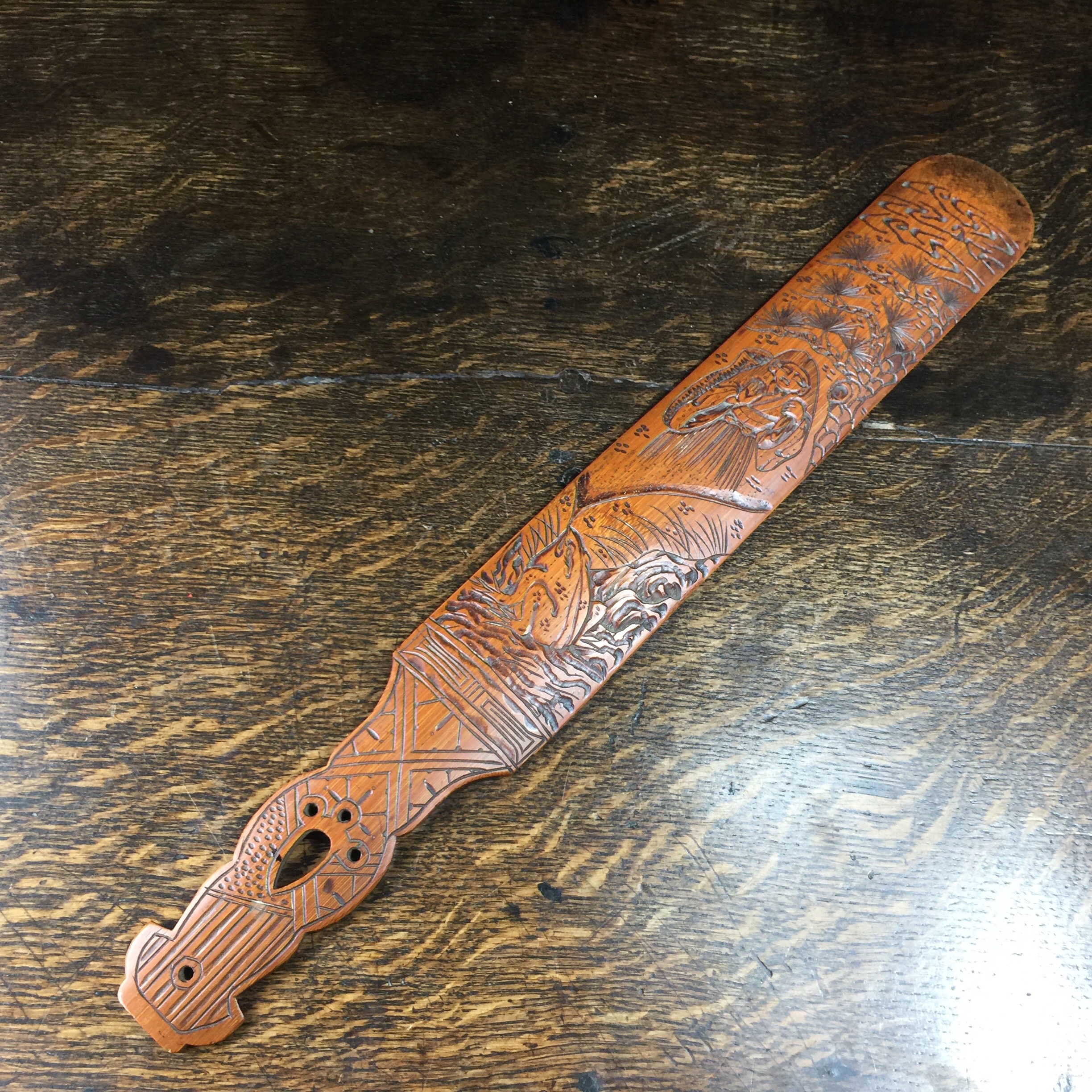 Japanese bamboo 'page turner', carved with lady & toad, circa 1900-0