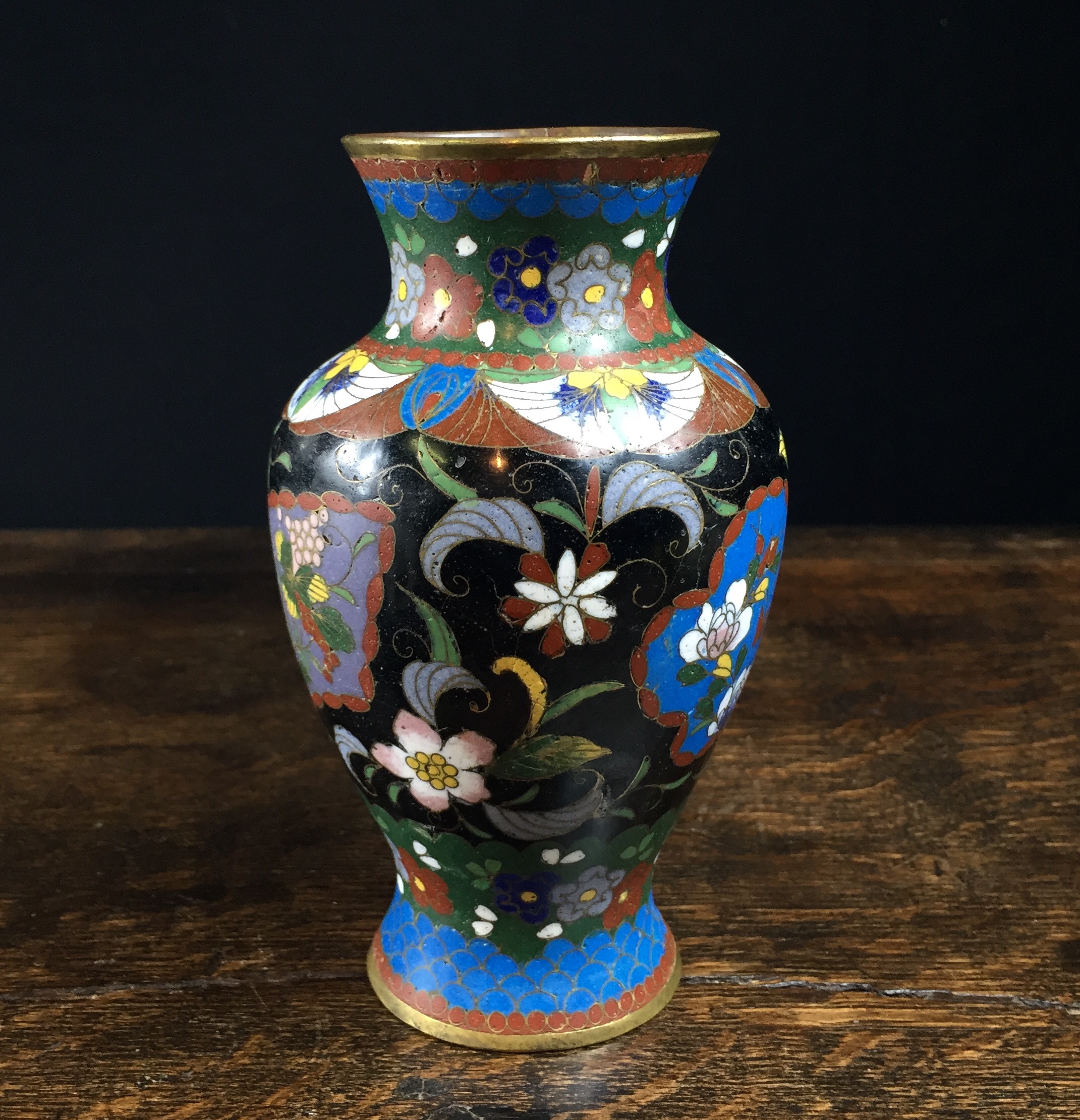 Japanese cloisonné vase with flowers & birds, 19th century -0