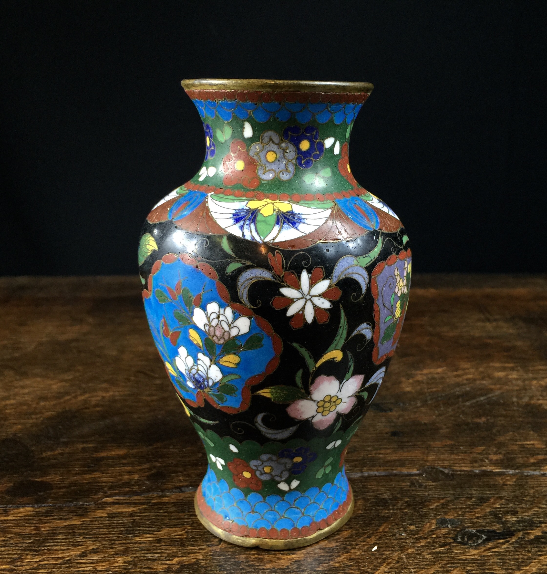 Japanese cloisonné vase with birds & flowers, 19th century -0