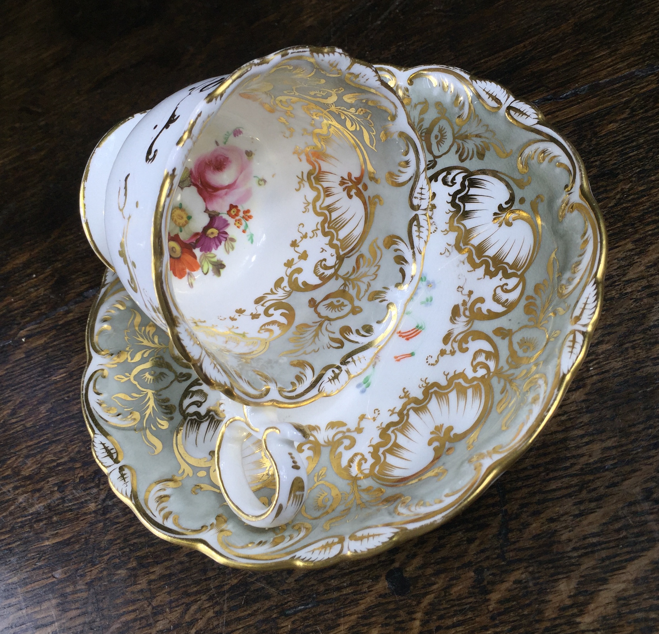 Coalport cup & saucer, flowers, c. 1830 -0