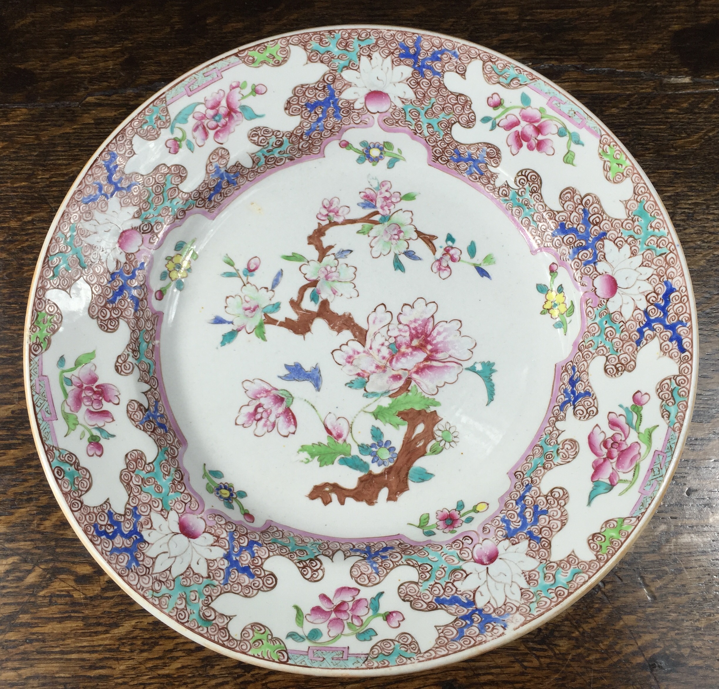 Ironstone plate with a peony pattern, hand painted, c. 1820-0