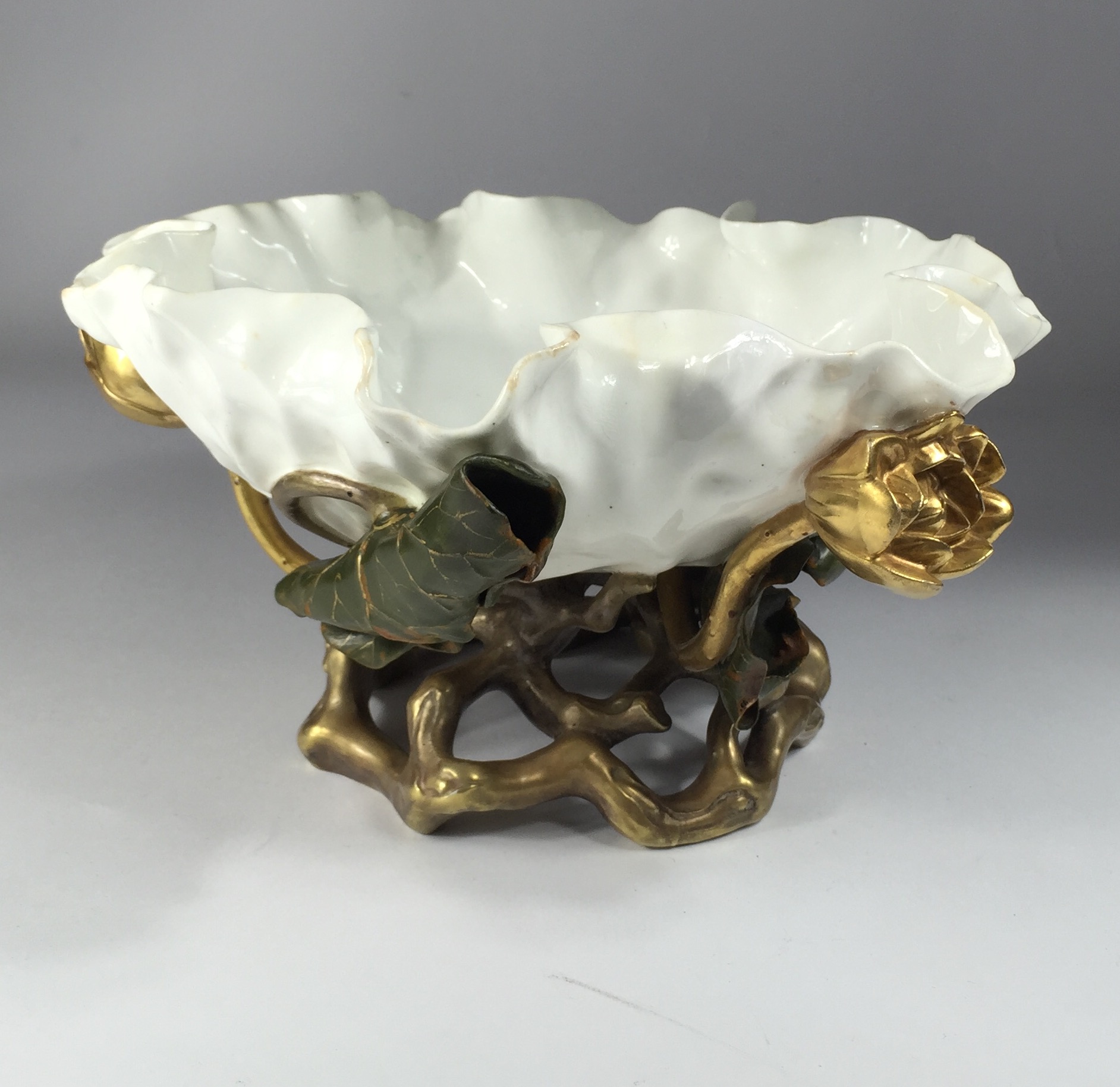 Moore Brothers centrepiece , lotus leaf & flowers, circa 1885-0