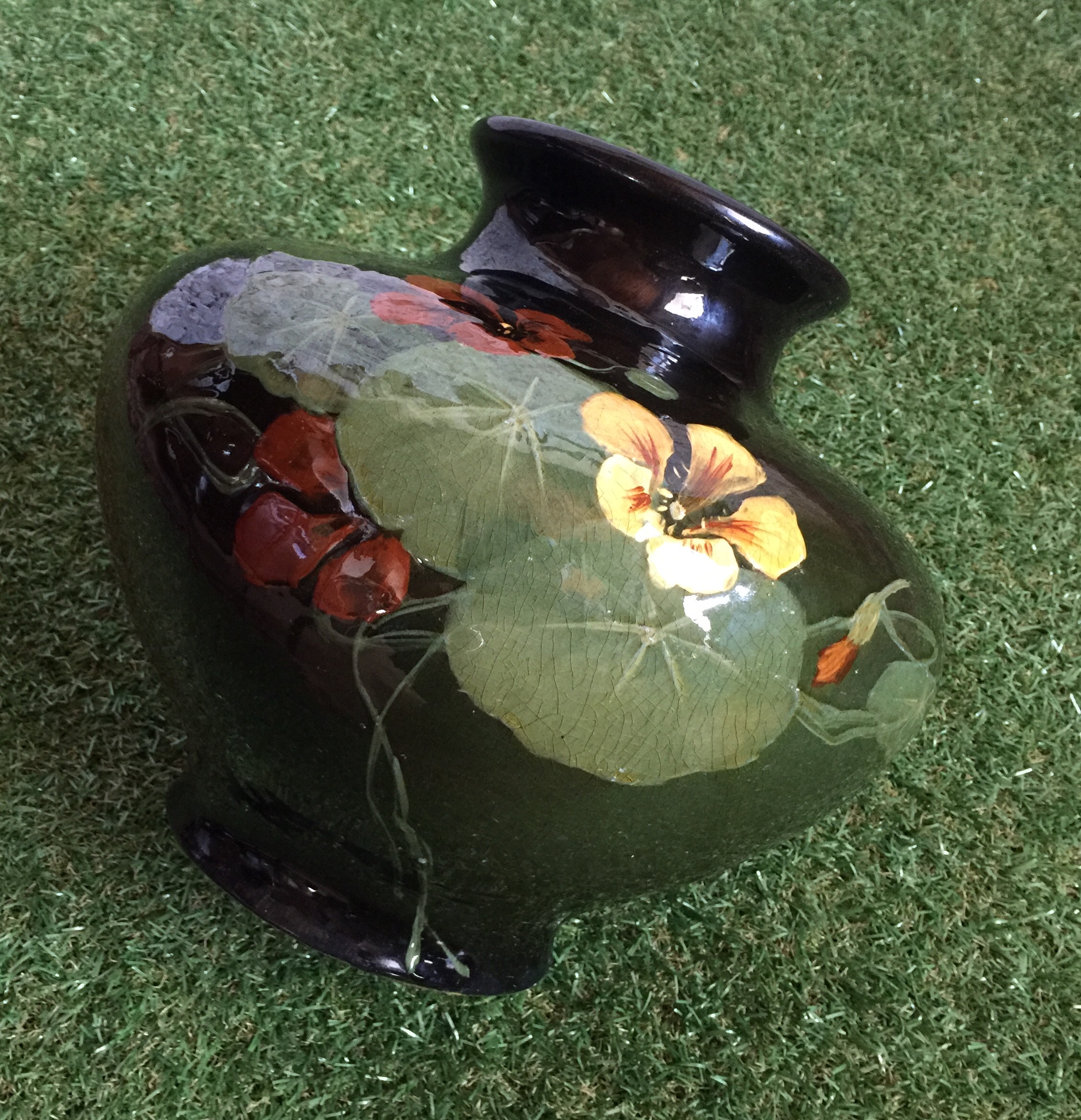 American vase with nasturtiums, Weller 'Lowelsa' art pottery , Ohio, c.1910-0