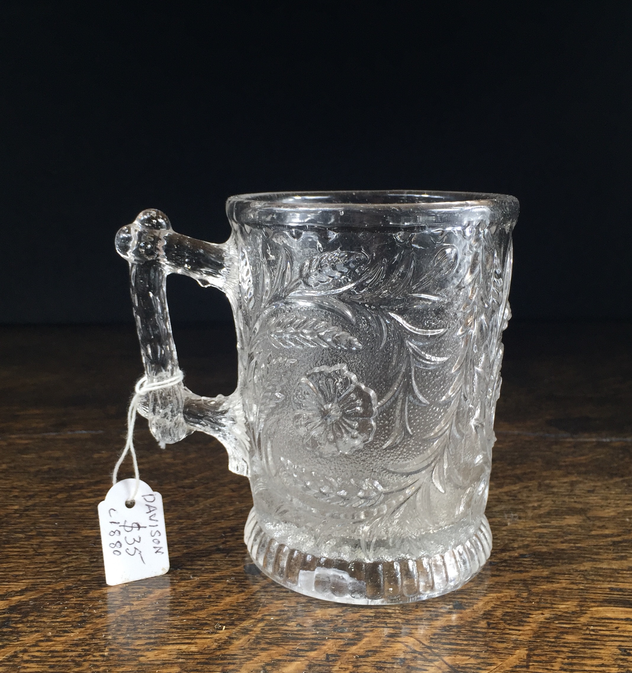 Davidson glass tankard, rustic wheat moulded, c. 1880-0