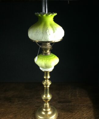 Victorian yellow glass kero lamp, brass candlestick fitting, c.1880 -0