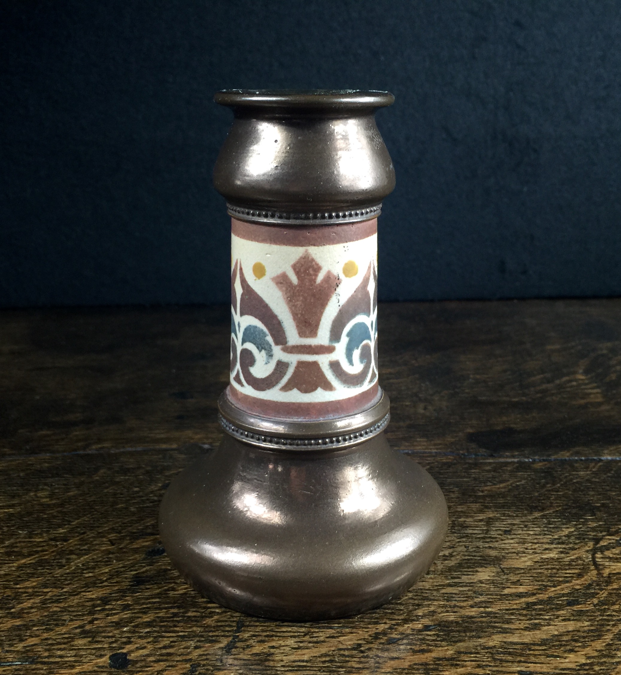 Bretby stencilled & copper finish vase, c. 1920-0