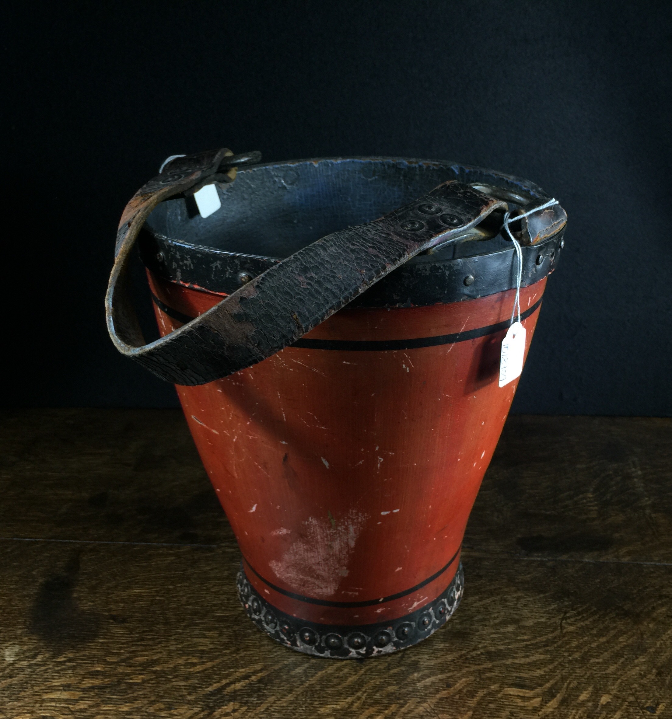 Victorian leather bucket, red finish, 19th century-0