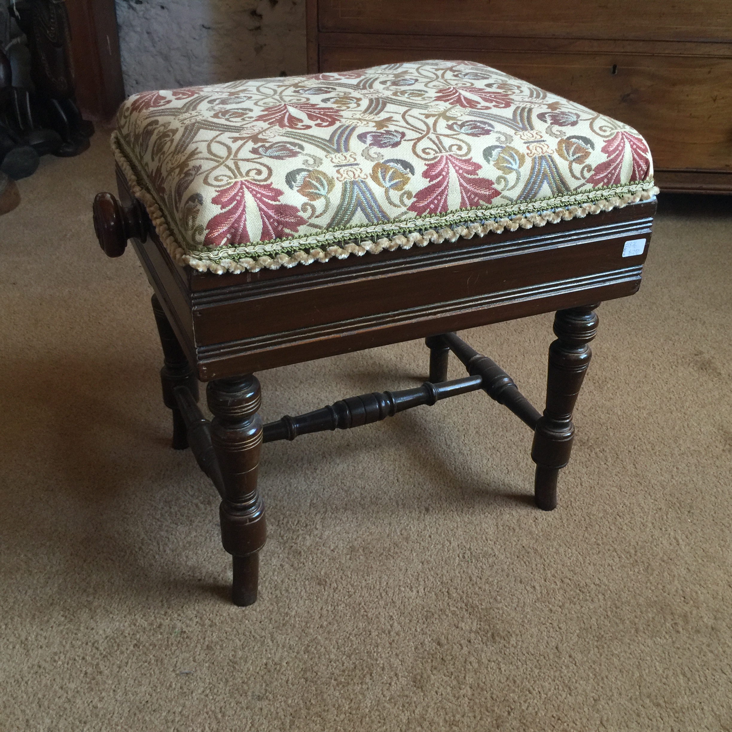 Victorian rise and fall piano stool, by Brooks, circa 1876-0