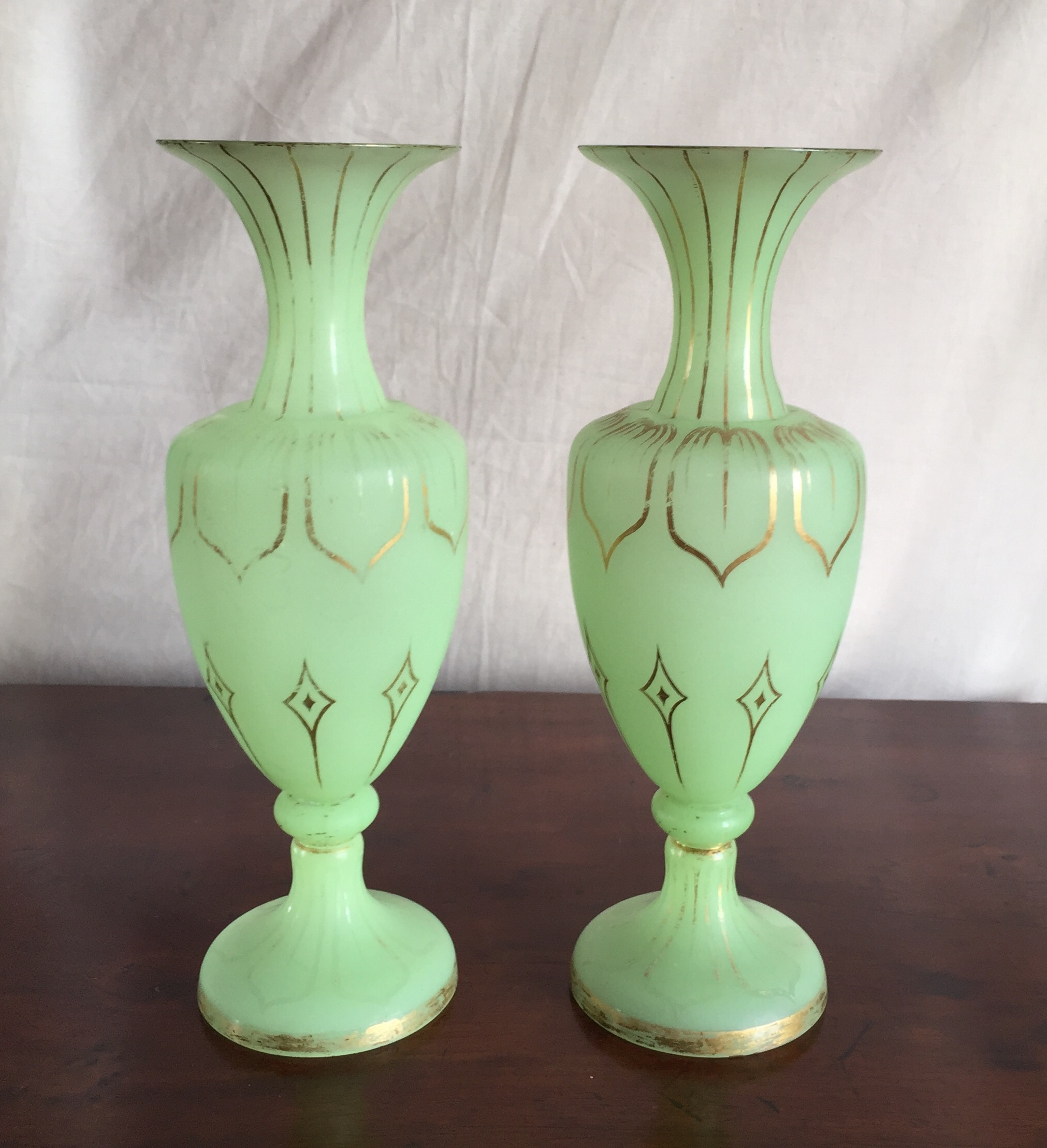 Pair Of Victorian Green Glass Vases Circa 1860 Moorabool Antiques Galleries