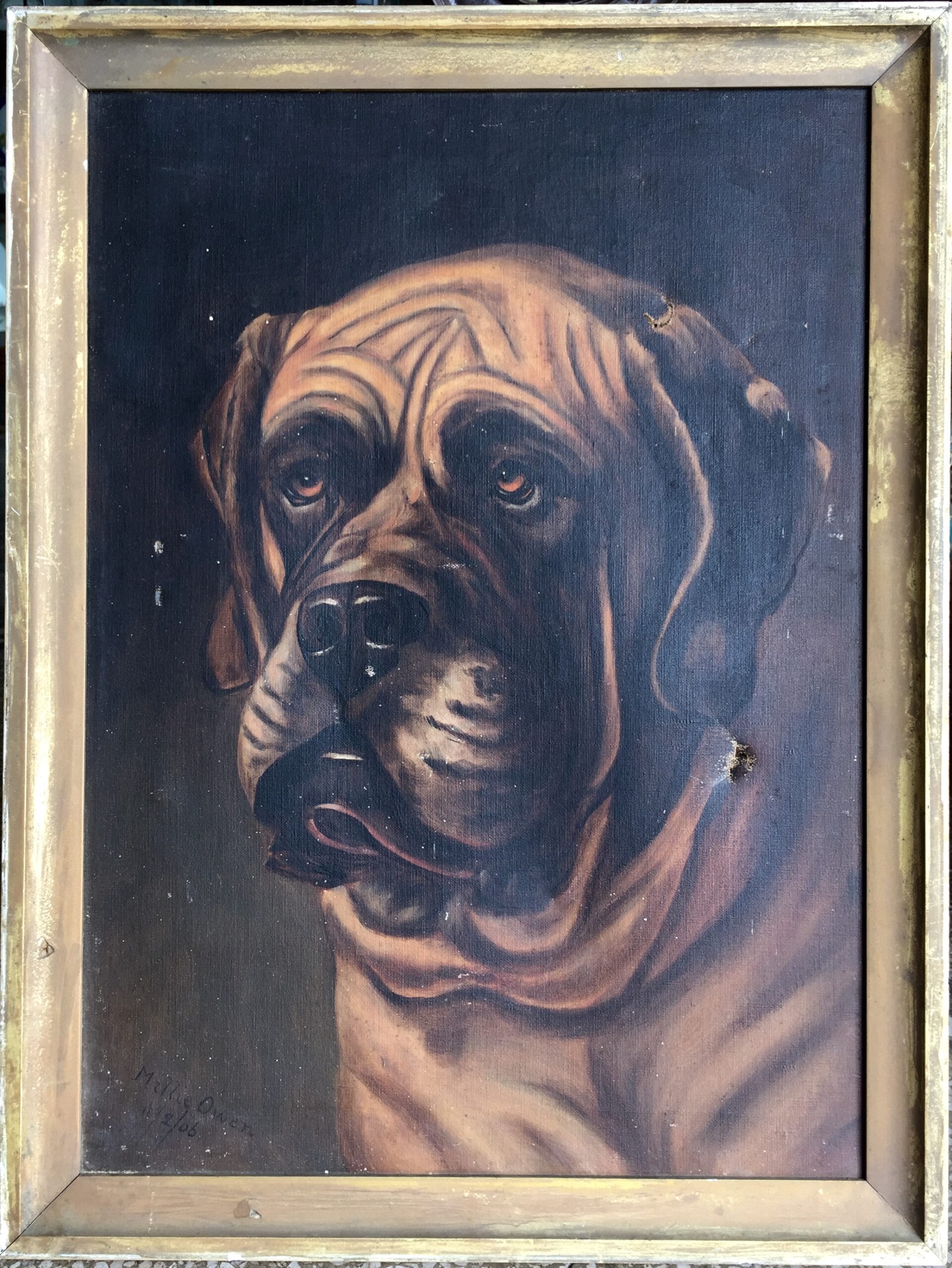 Original oil on canvas of a St. Bernard, signed "Millie Owen, 10/2/06"-0