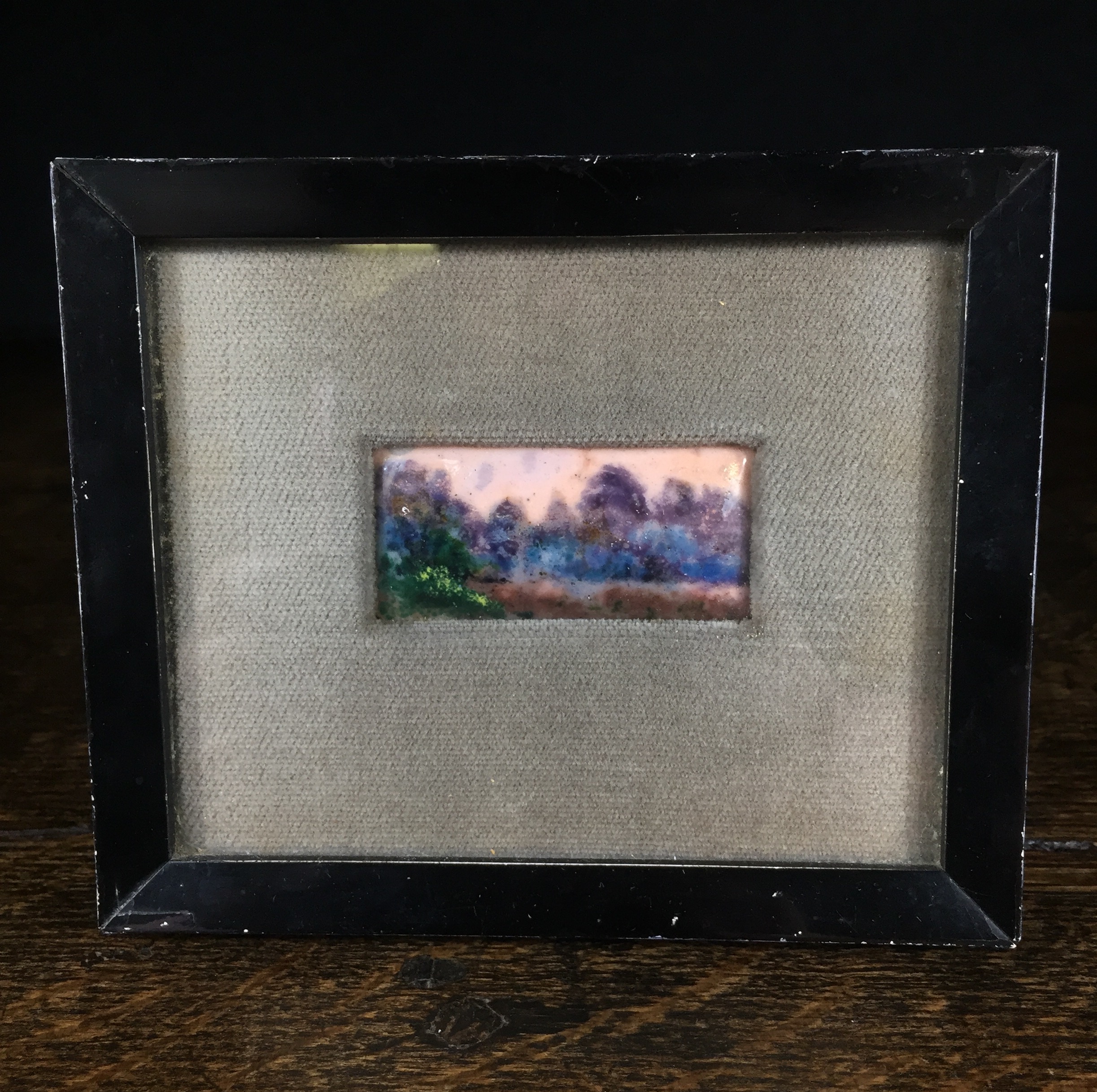 Framed French enamel plaque, Landscape, early 20th century -0