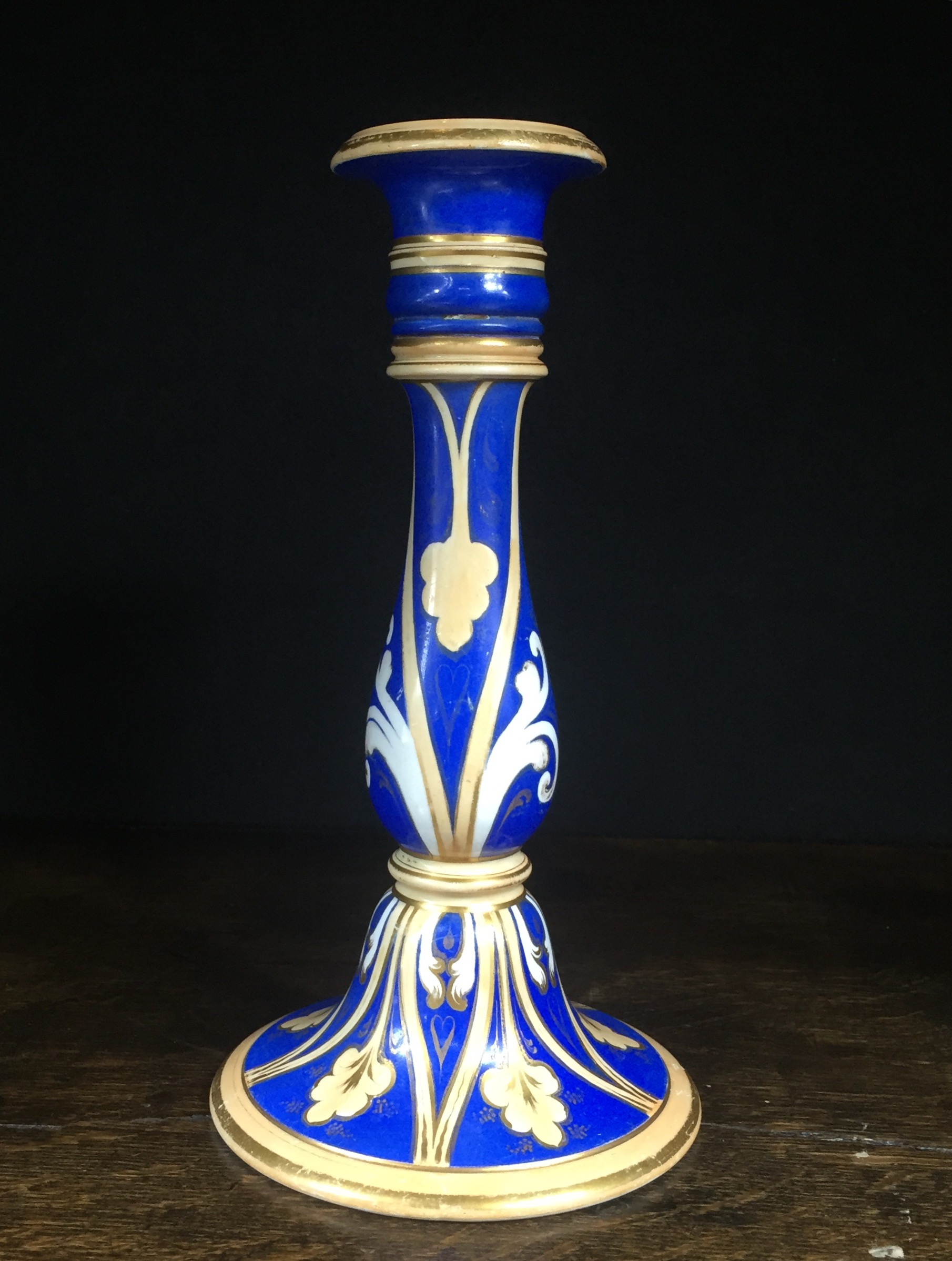 Blue & yellow ‘PEARL’ mark candlestick, C. 1875-0