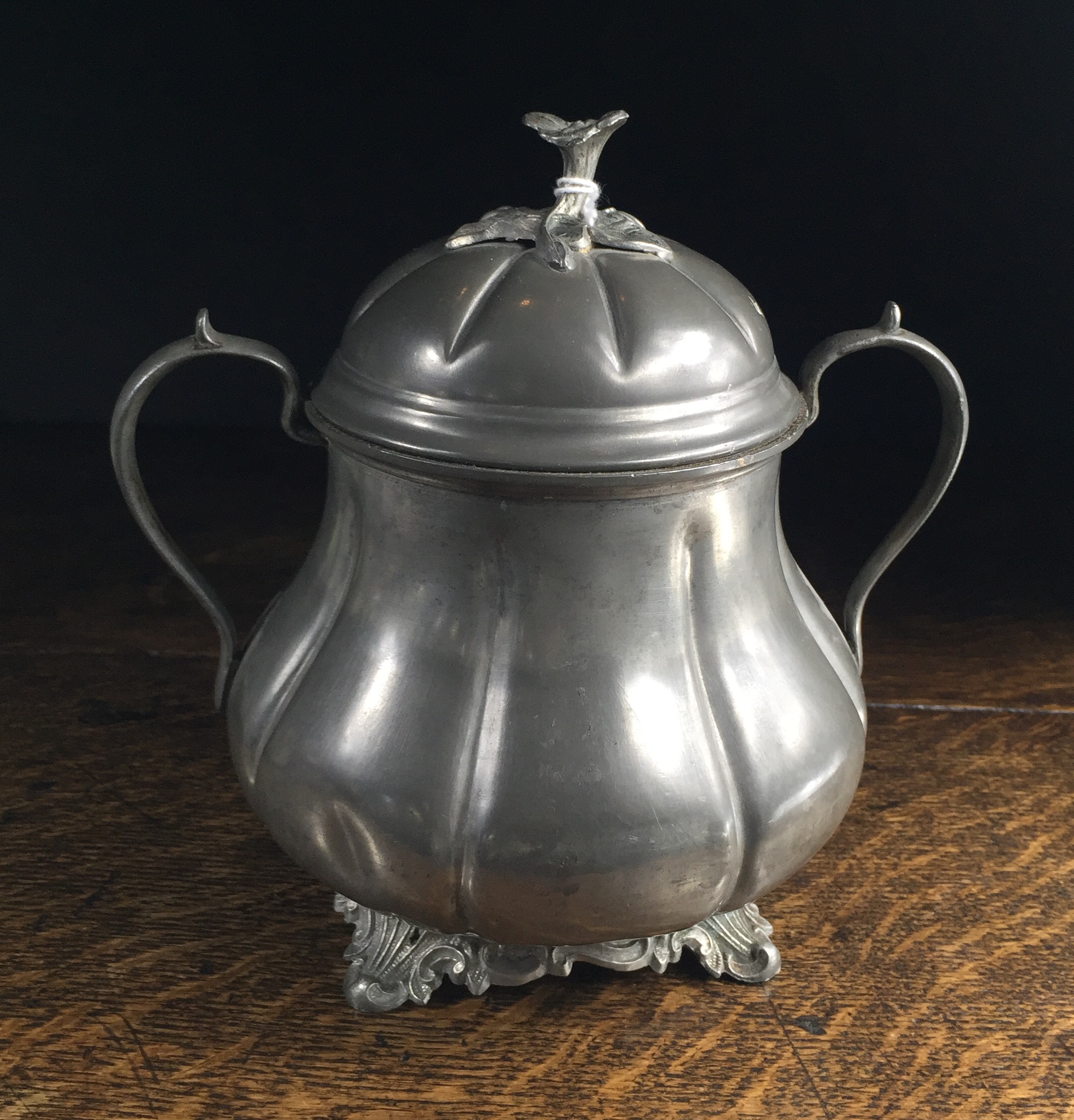 Victorian melon shape Britannia Metal sugar pot. c. 1860-0