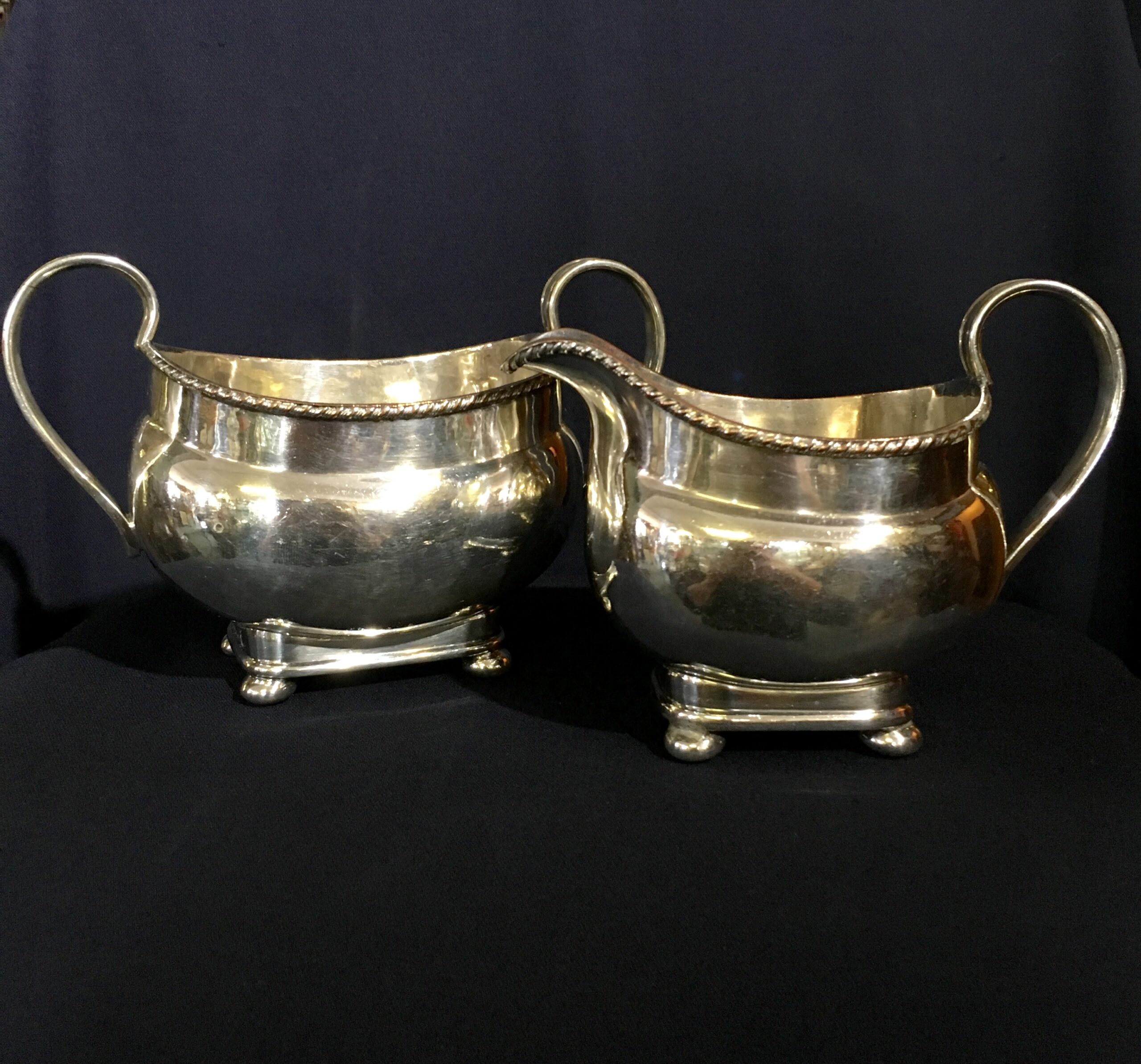 French rolled plate sugar and creamer, Circa 1810-0