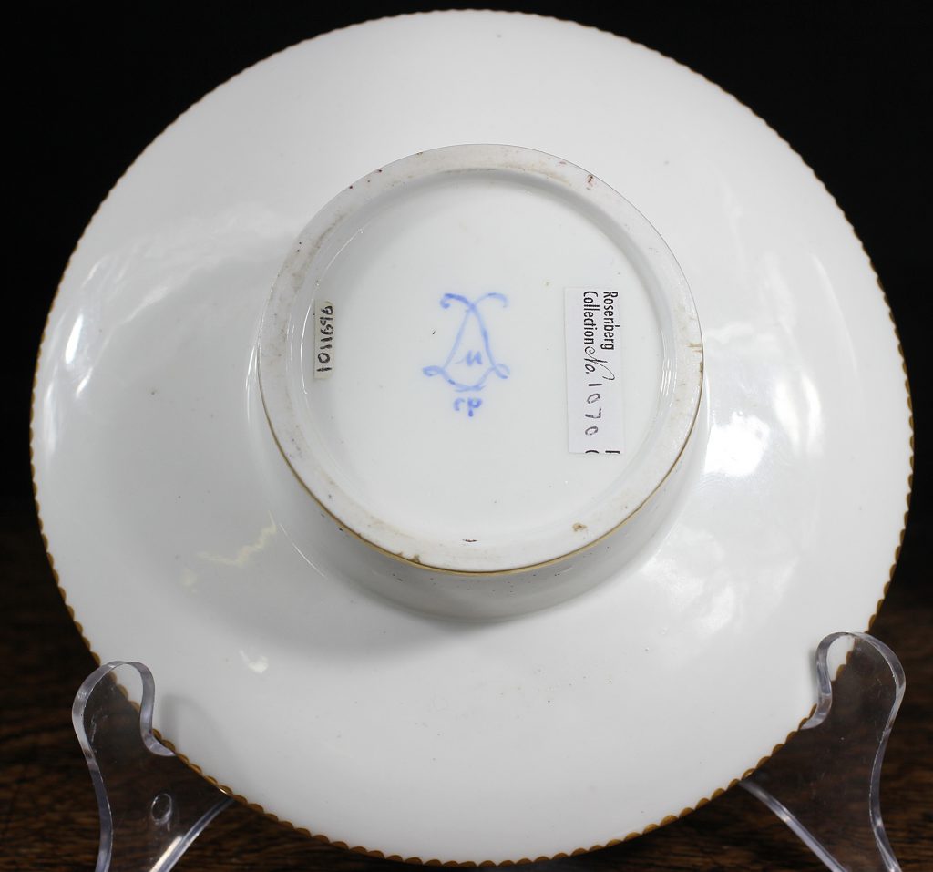 Sevres socketed cup & saucer with birds by Chappuis, 1765-15598