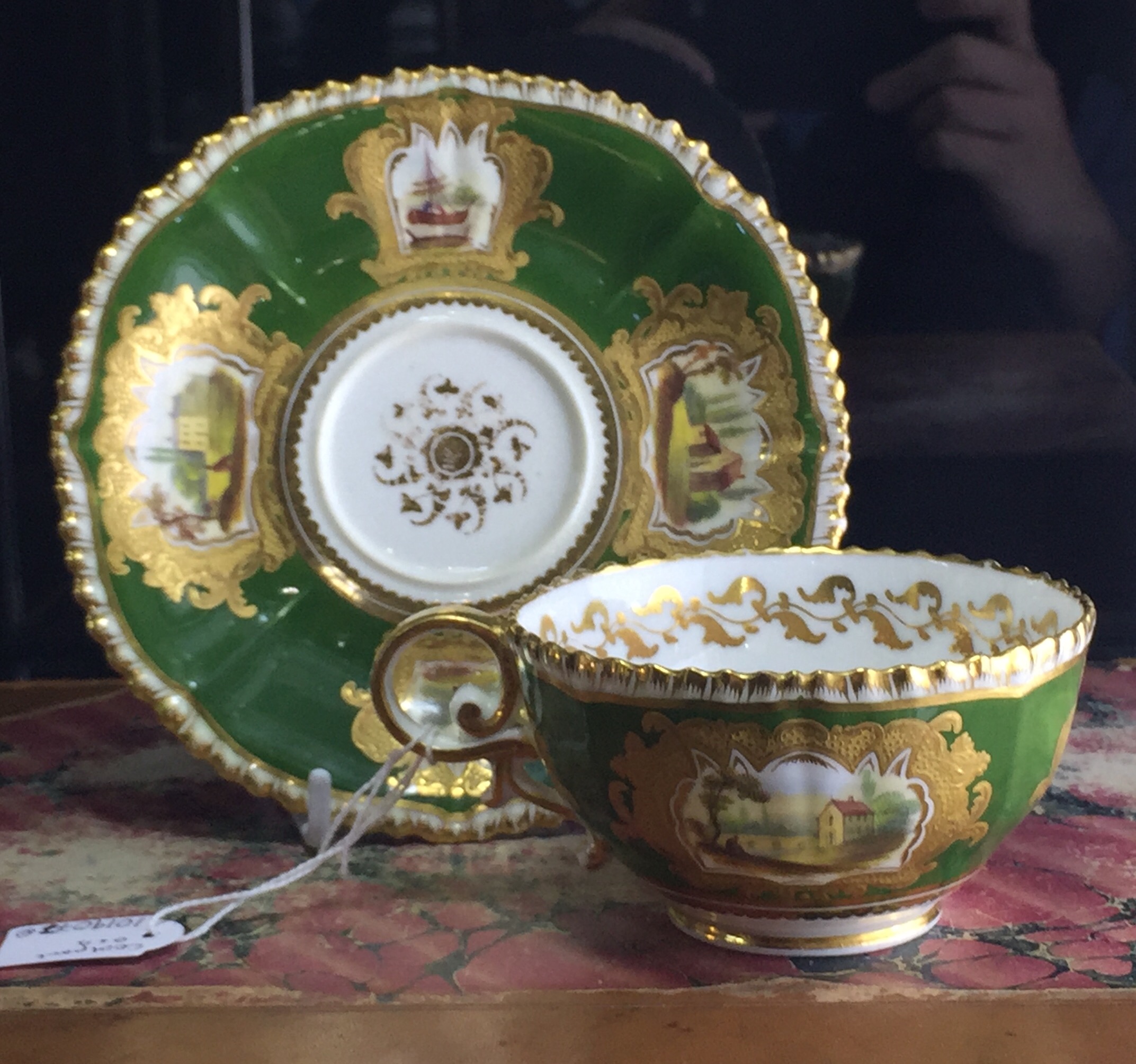 Coalport 'Pembroke' shape cup & saucer, pattern 982- landscapes, c.1827-0