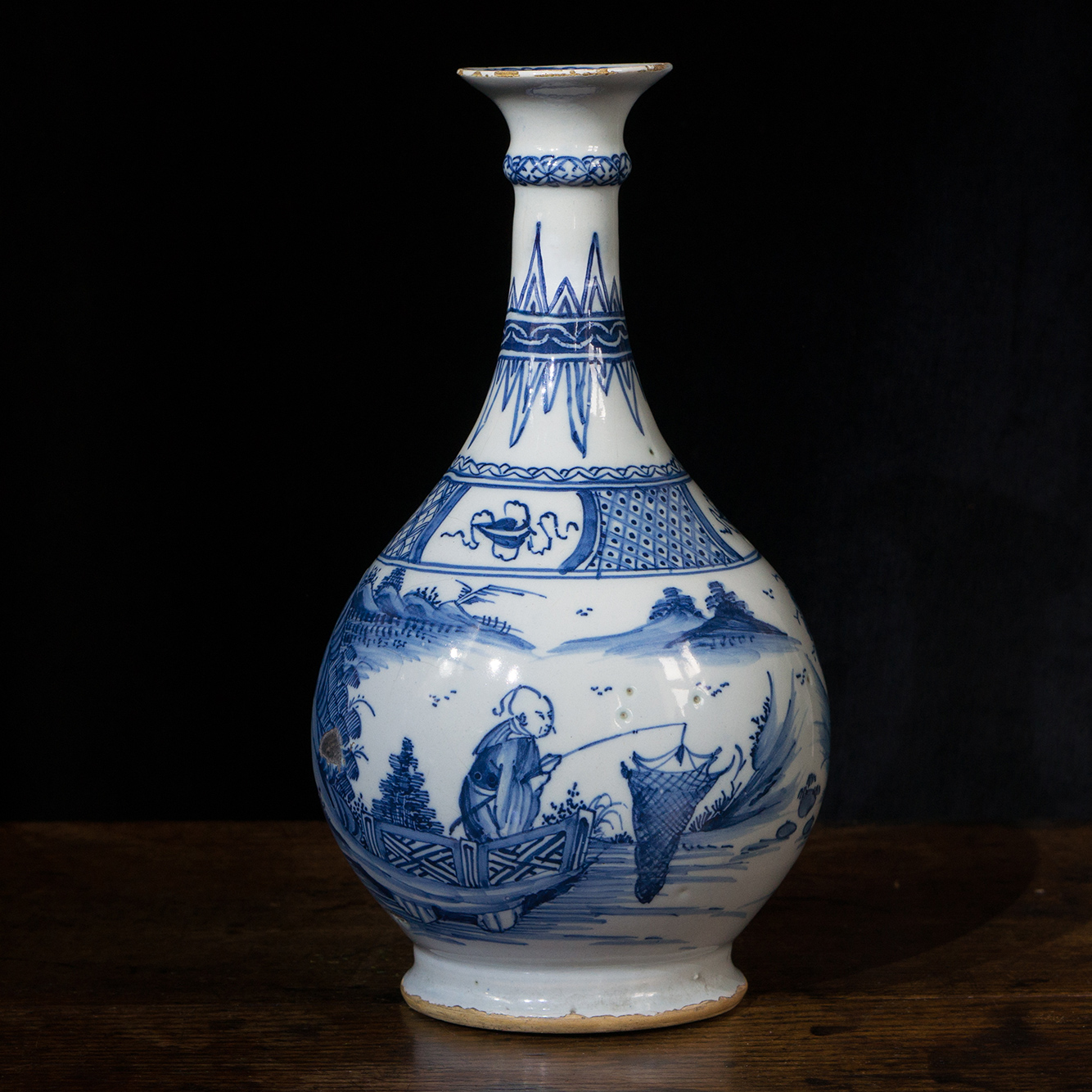 English delft guglet with fishing chinaman, probably London, c.1770-0