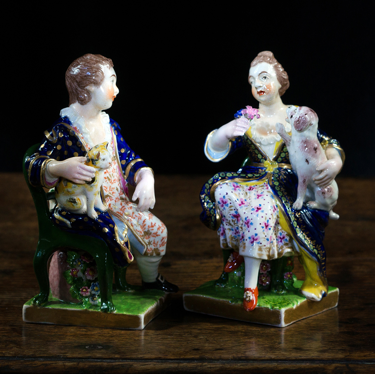 Pair of Derby figures, children with dog & cat, figure #71, c.1810-0